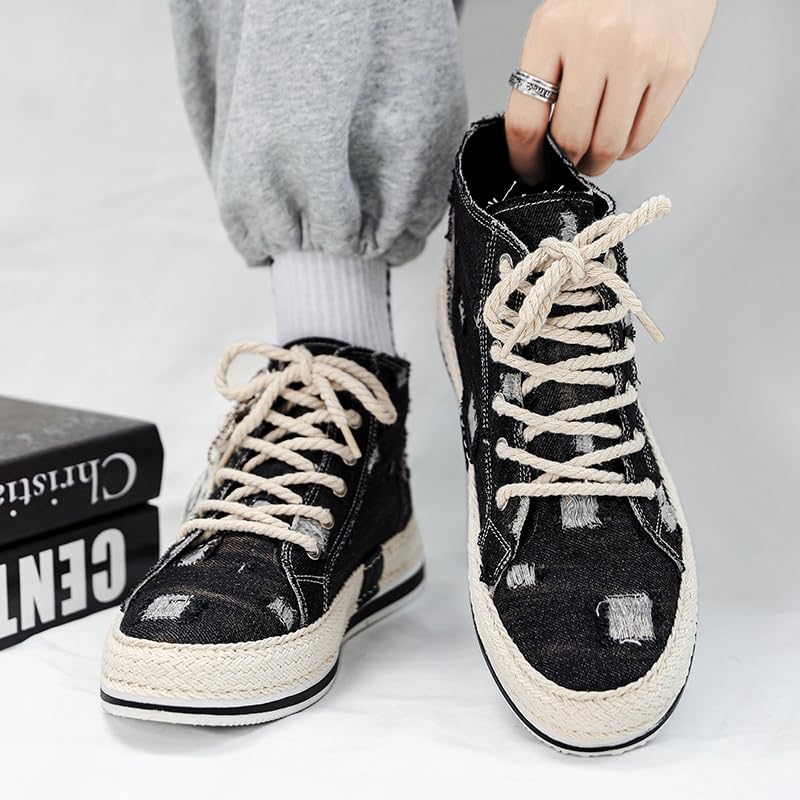JXpxbao Herren-Skateboardschuhe Im Vintage-Retro-Stil Mit Hohem Schaft, Bequeme, rutschfeste, Lässige Canvas-Sneaker Zum Schnüren Für Outdoor-Aktivitäten Für Herren
