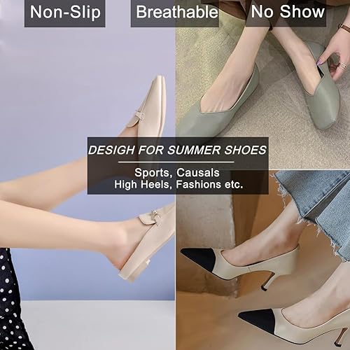 Miniatura 2 de Calcetines de nailon para mujer, sin costuras, media cubierta, agarre antideslizante, forro invisible (6 pares, color piel y negro)