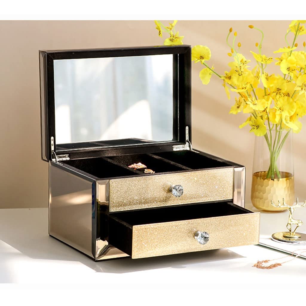 Schmucketui Schmuckschatulle Schmuckdisplay Aufbewahrung Schmuckschatulle 2-lagiger Schmuck-Organizer mit Schubladen, Elegante große Schmuckschatullen für Frauen und Mädchen als Geschenk,