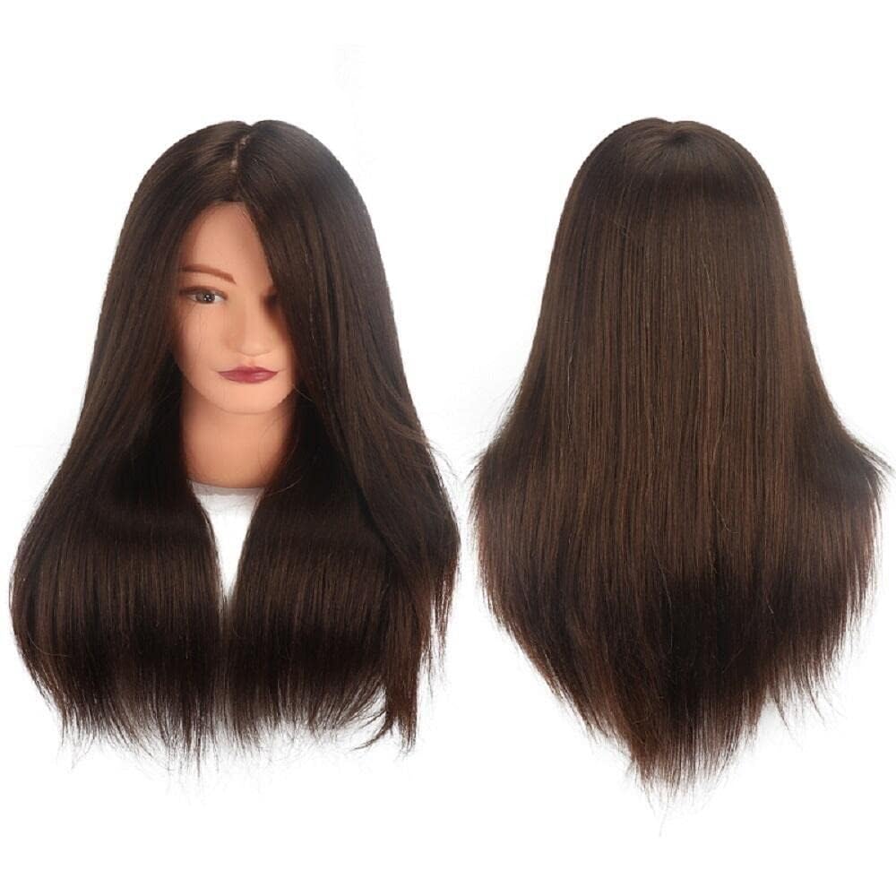 AXEMOORE 18 Inch 100 percent Human Hair, Brown and Black, Two Hair Colours, Barber's Sport Head Model with Long Hair Styling (brown hair)