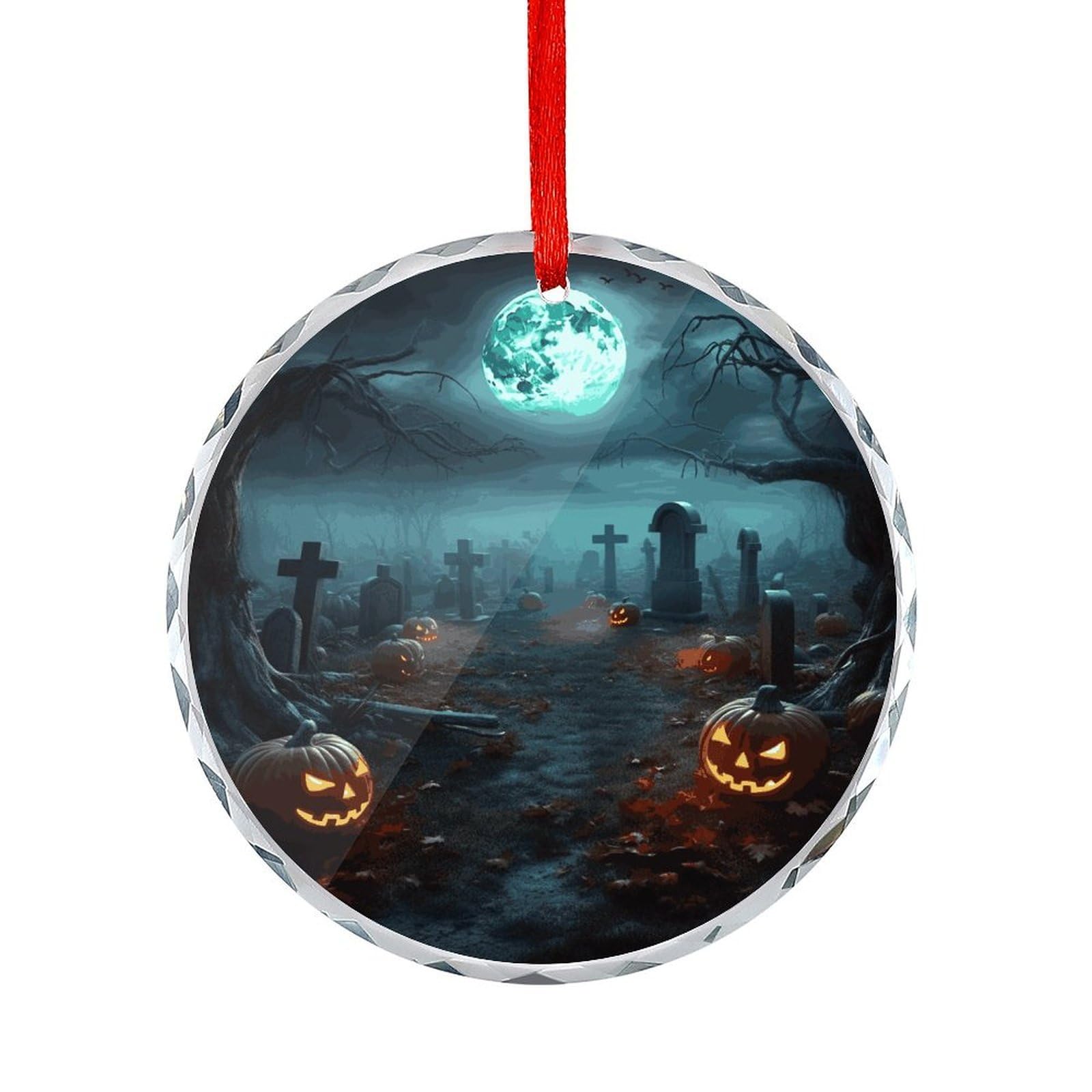 Btcowzrv Style Halloween Graveyard Pumpkins Round Ornament Hanging Pendant Decor