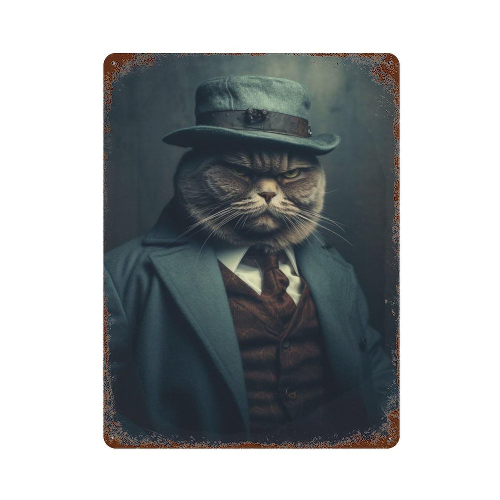 Gangster Cat 2 Vintage Metal Tin Sign 15.7"x11.8", Ideal for Cafe, Home Bar And Lounge Decor