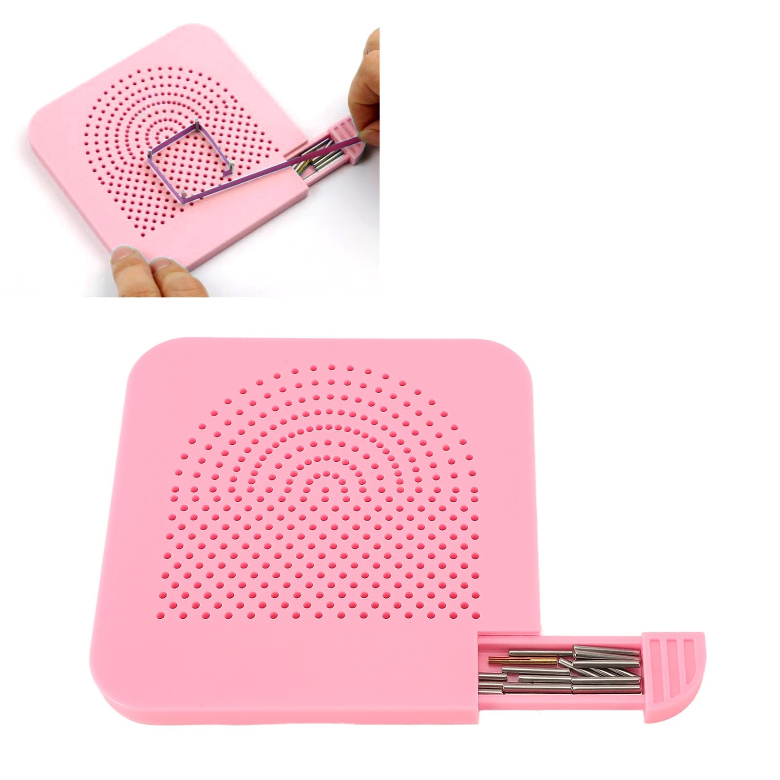 Quilling Board with Pins, 20pcs Pins Plastic Paper Quilling Tools Knitting Board Knitting Crafts Tool Paper Strip Winding Disc for DIY Paper Strips (Pink)