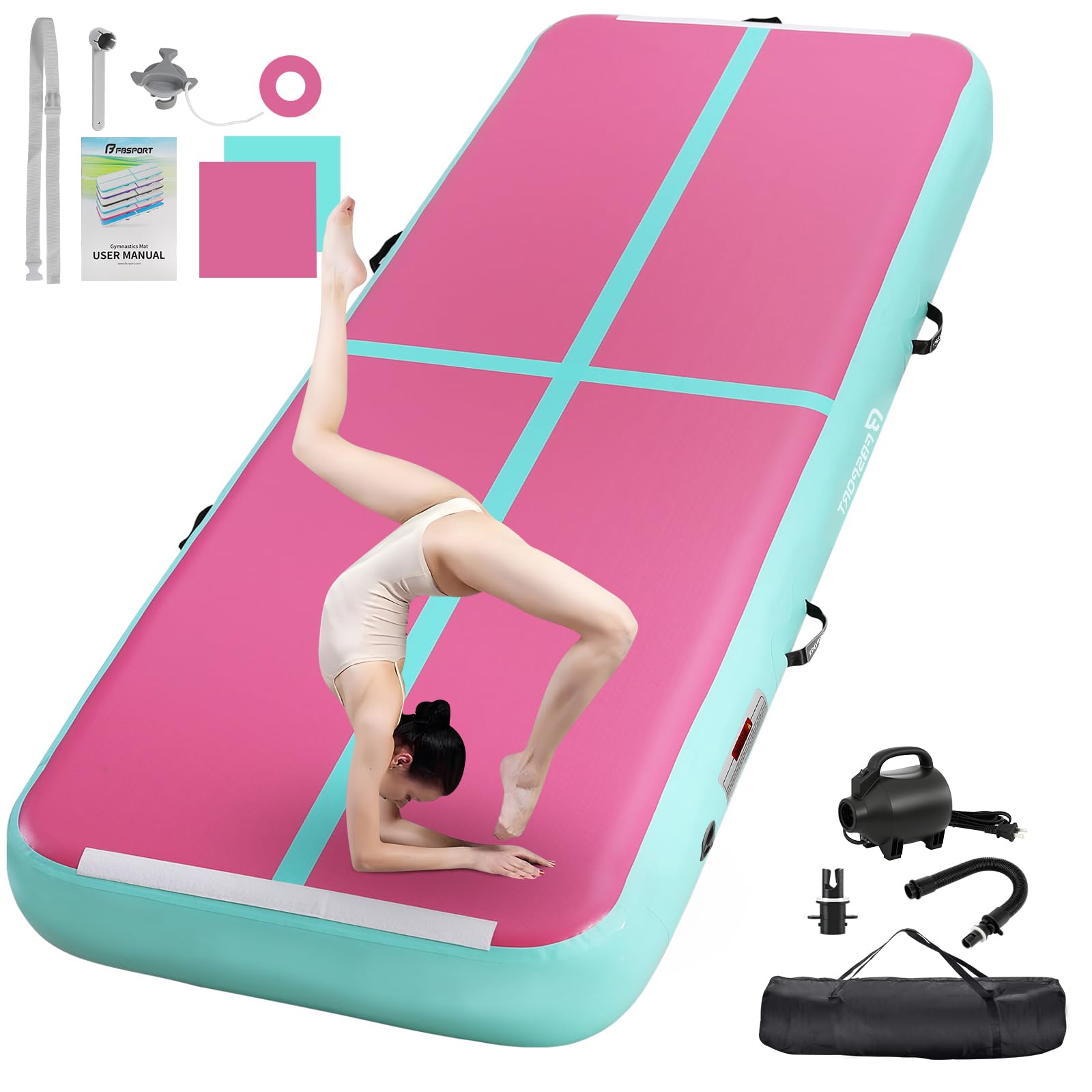 FBSPORT Inflatable Gymnastics Mat, 3/4/5/6m Tumble Track, with Air Pump