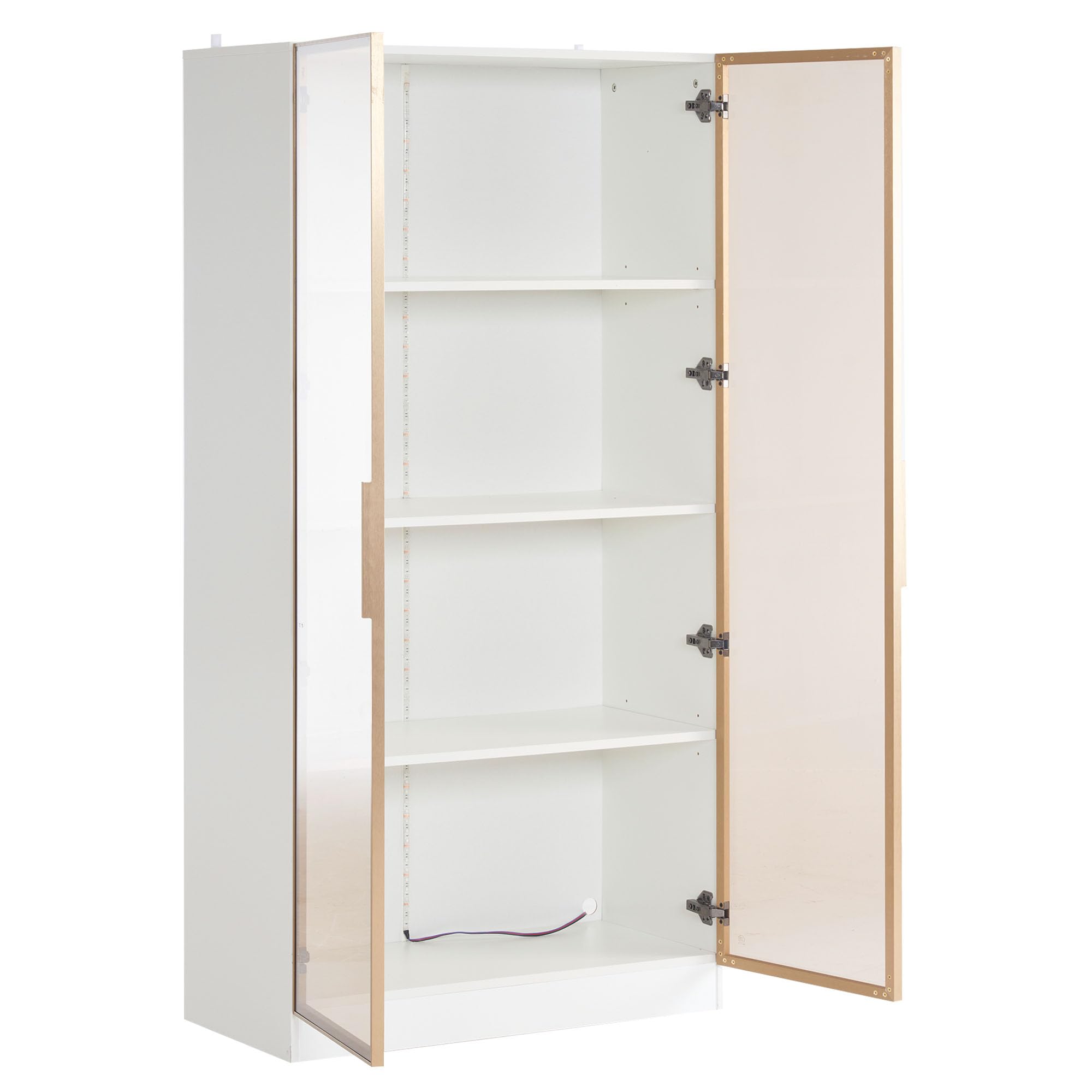 KAZZIO Vetrina in vetro bianco con illuminazione a LED a 16 colori, a doppia porta con ripiani mobili, 80 x 40 x 160 cm, mobile alto per soggiorno, vetrina, (bianco)