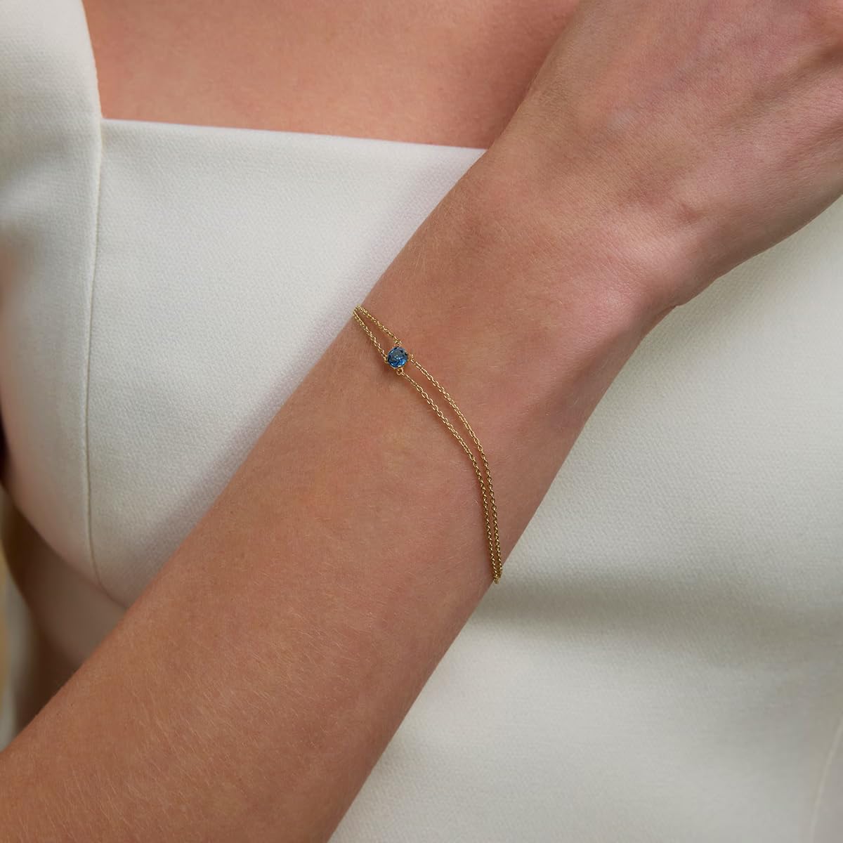 Rose Cut Diamond Womens Birthstone Bracelet Waterproof– 14K Gold Plated Dainty Stainless steel Double Chain Adjustable Bracelet – Minimalist Jewelry Gift for Birthday, Anniversary, Graduation - Image 5