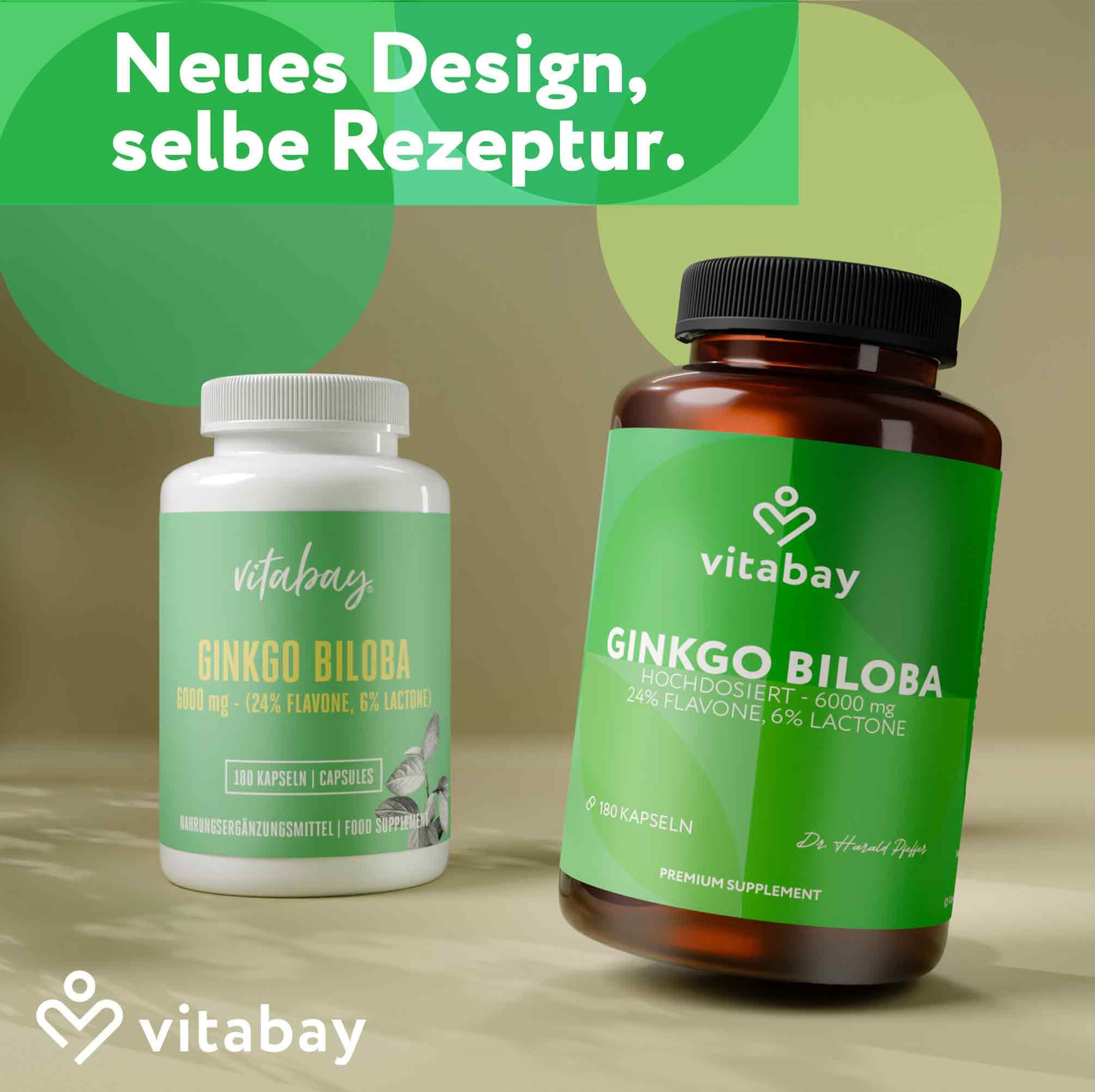 Vitabay Ginkgo Biloba 6000mg Hochdosiert - 180 Ginkgo Kapseln VEGAN - Kapseln mit 24% Flavone & 6% Lactone - Hochdosiert Vegan und Laborgeprüft