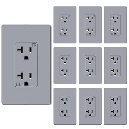 WEBANG Decorator Receptacle Outlet, Screwless Wall Plate Included, 20-Amp 125V Tamper Resistant Wall Outlet, 2-Pole, 3-Wire Self-grounding, ETL Listed, 10 pack, Grey