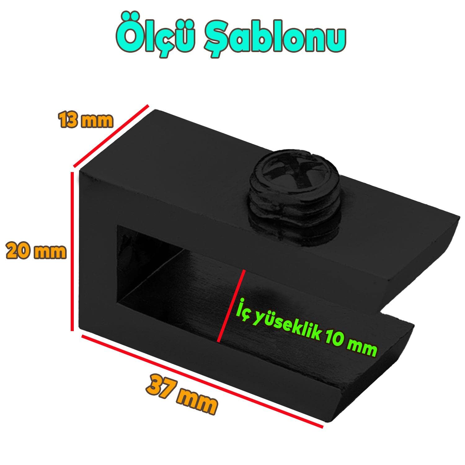 Badem10 Cam Tutucu Ahşap Raf Tutucu Cam Etejeri Metal U Tipi Mat Siyah Metal Vidalı (4 ADET)