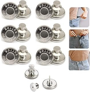 6PCS Perfect Fit Instant Button, Instant Buttons, Jean Replacement Buttons Removable Button No Sew Buttons to Extend or Reduce an Inch to Any Pants Waist in Seconds!