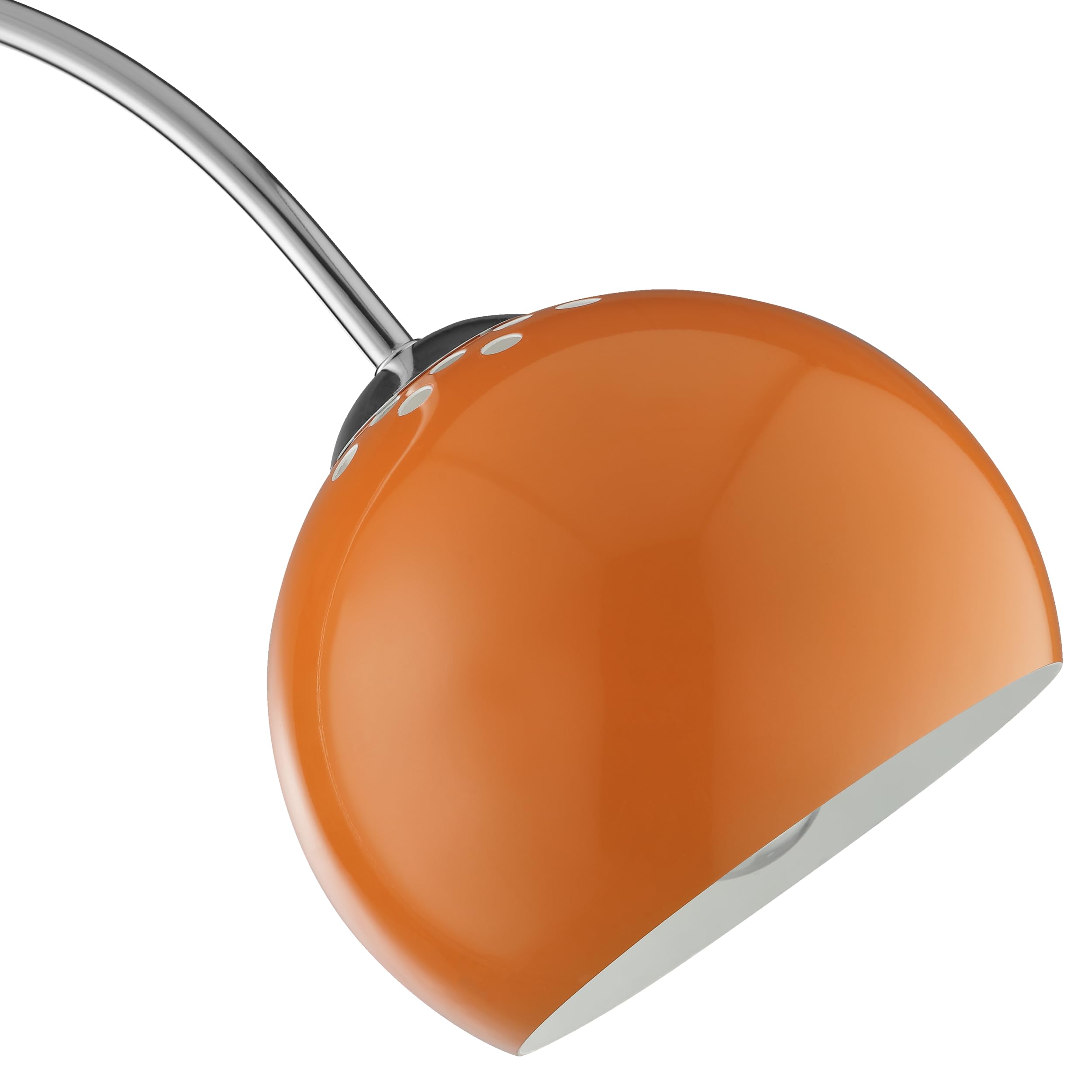 Lámpara de pie curvada brillante Helen, casquillo E27, 170 cm de alto, 23 cm de ancho, 51 cm de profundidad, brazo curvado, metal cromado con pantalla naranja, ideal para salón y rincón de lectura,