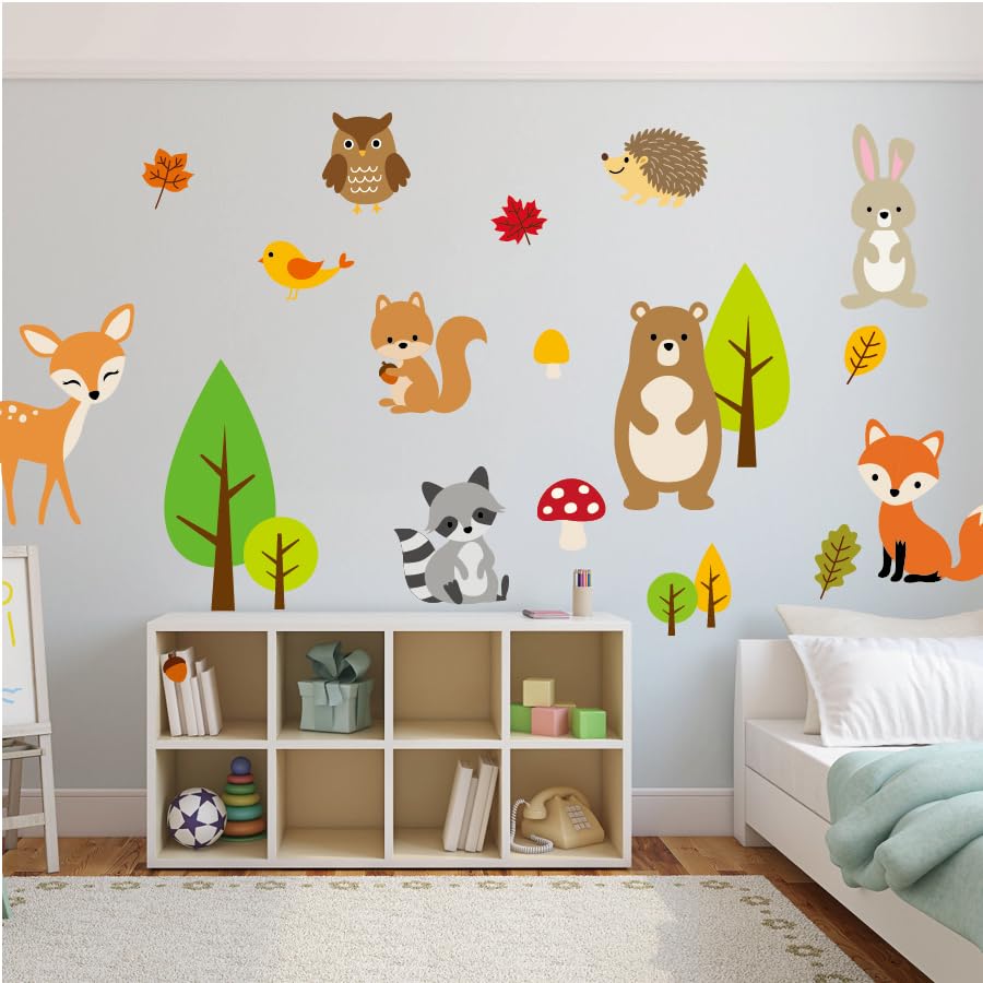 Image of Enchanted Forest Friends Animals Wall Sticker Woodland Wall Decal Owl Wall Decal Fox Woodland Nursery Sticker Baby Room Art Home D�cor Nursery Classroom Bedroom Boho Wall D�cor