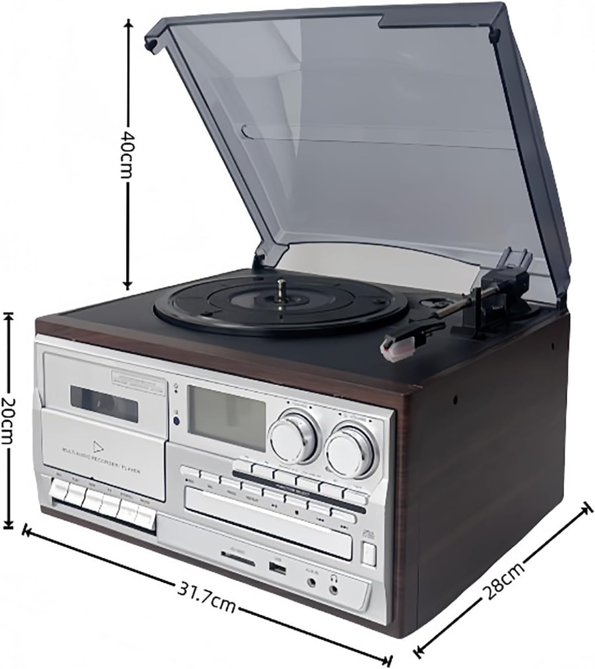 Lettore CD, Bluetooth E Cassette 10 In 1, Giradischi Retrò Con Telecomando, Altoparlanti Integrati, USB/SD, Ingresso Aux/uscita Di Linea RCA, A 3 Velocità, Per L'intrattenimento In Ufficio(Black)