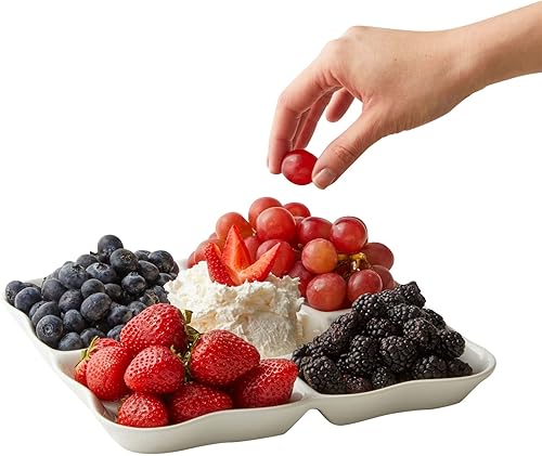 Miniatura 6 de Juvale Juego de 2 bandejas de porcelana para servir aperitivos, platos divididos reutilizables de 5 compartimentos para tablas de charcutería,