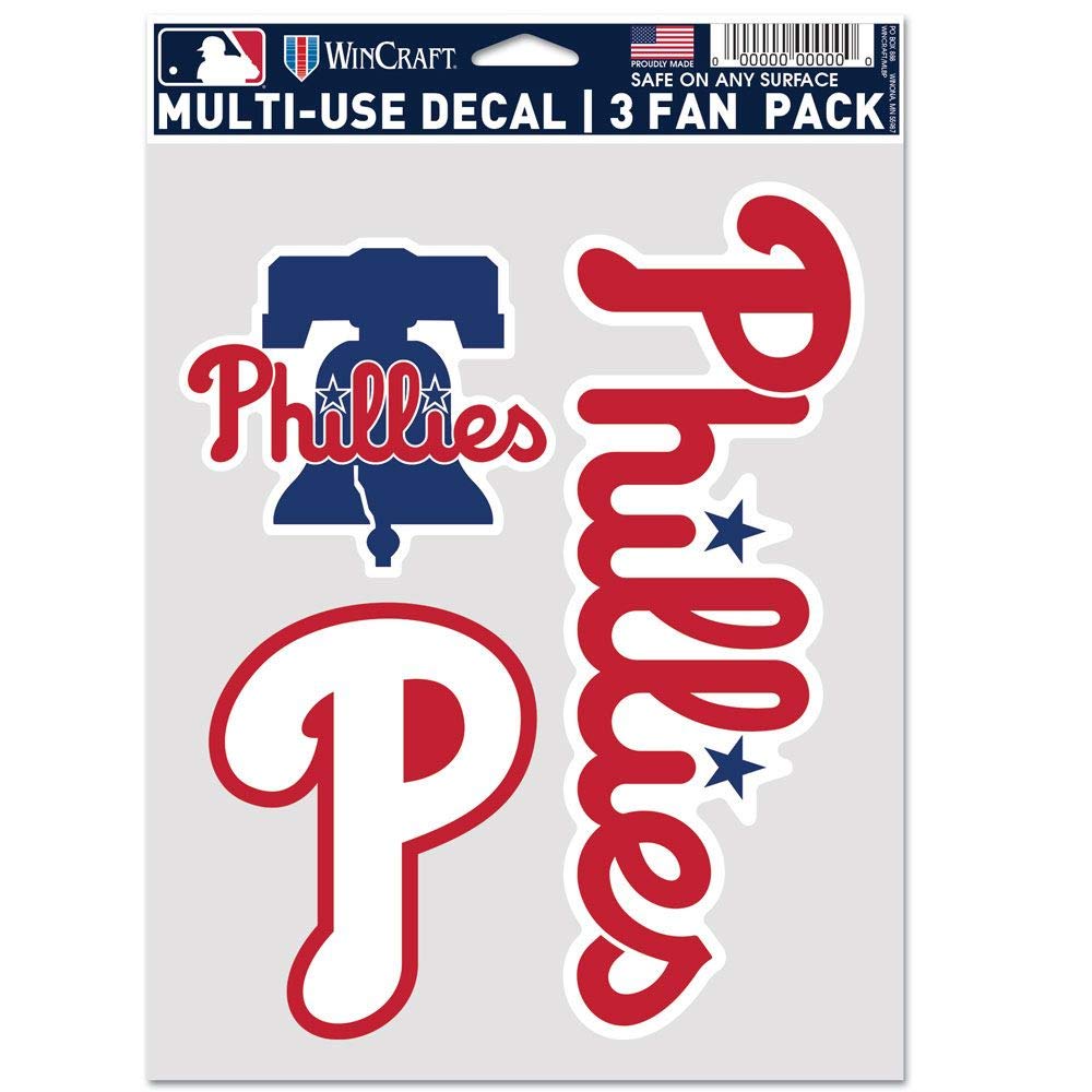 Wincraft MLB Philadelphia Phillies Decal Multi Use Fan 3 Pack, Team Colors, One Size