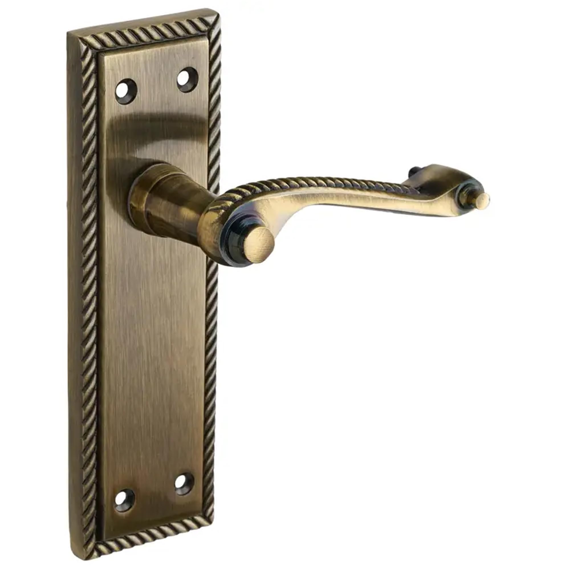 Designer Levers Antique Brass - Georgian Roped Design Lever Door Handles - 1 Pair - Latch Door Handle - Interior Use - Long Latch