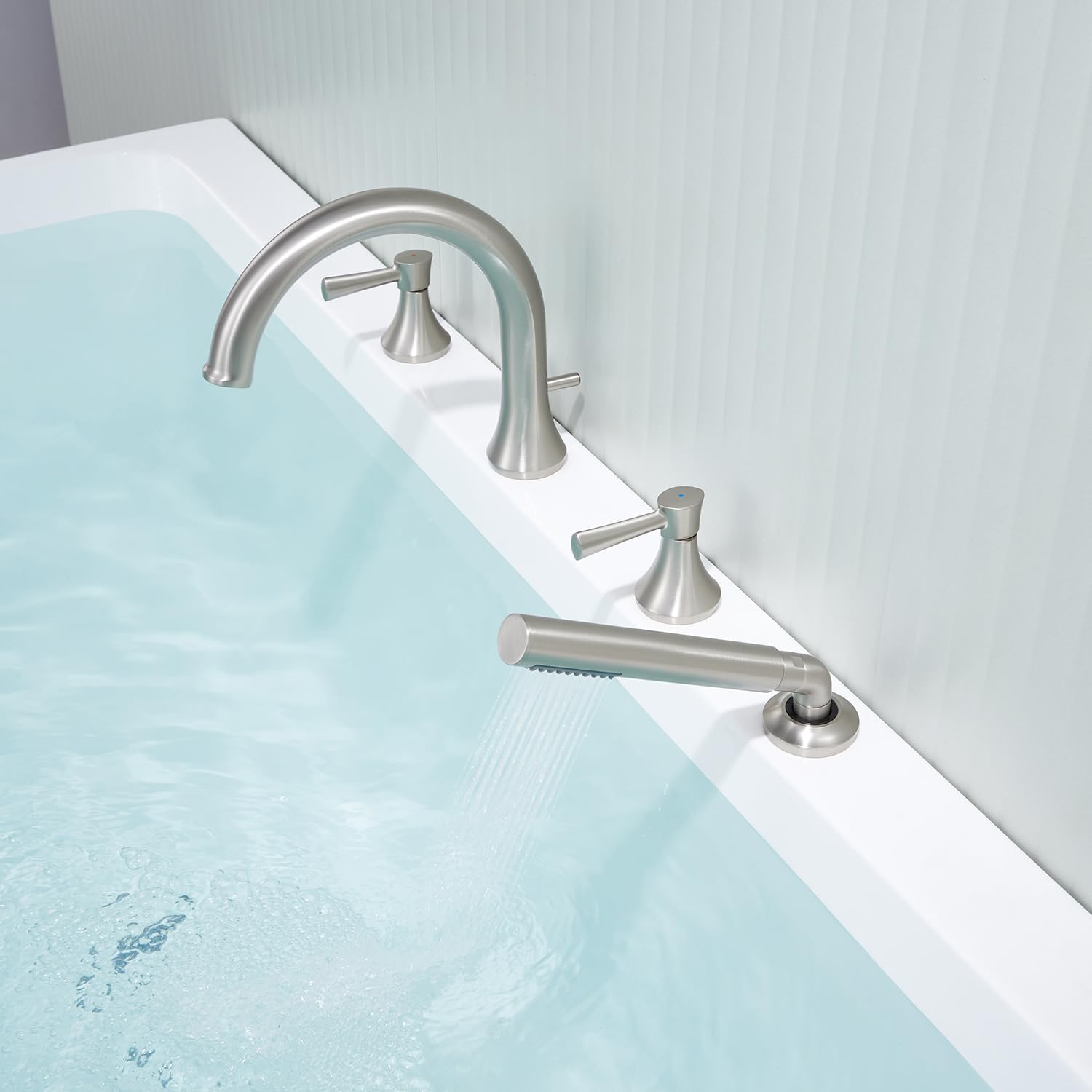 Wowkk Roman Tub Faucet Tub Filler Brushed Nickel Deck Mount Bathtub Faucet Brass Bathroom Faucets with Hand Shower