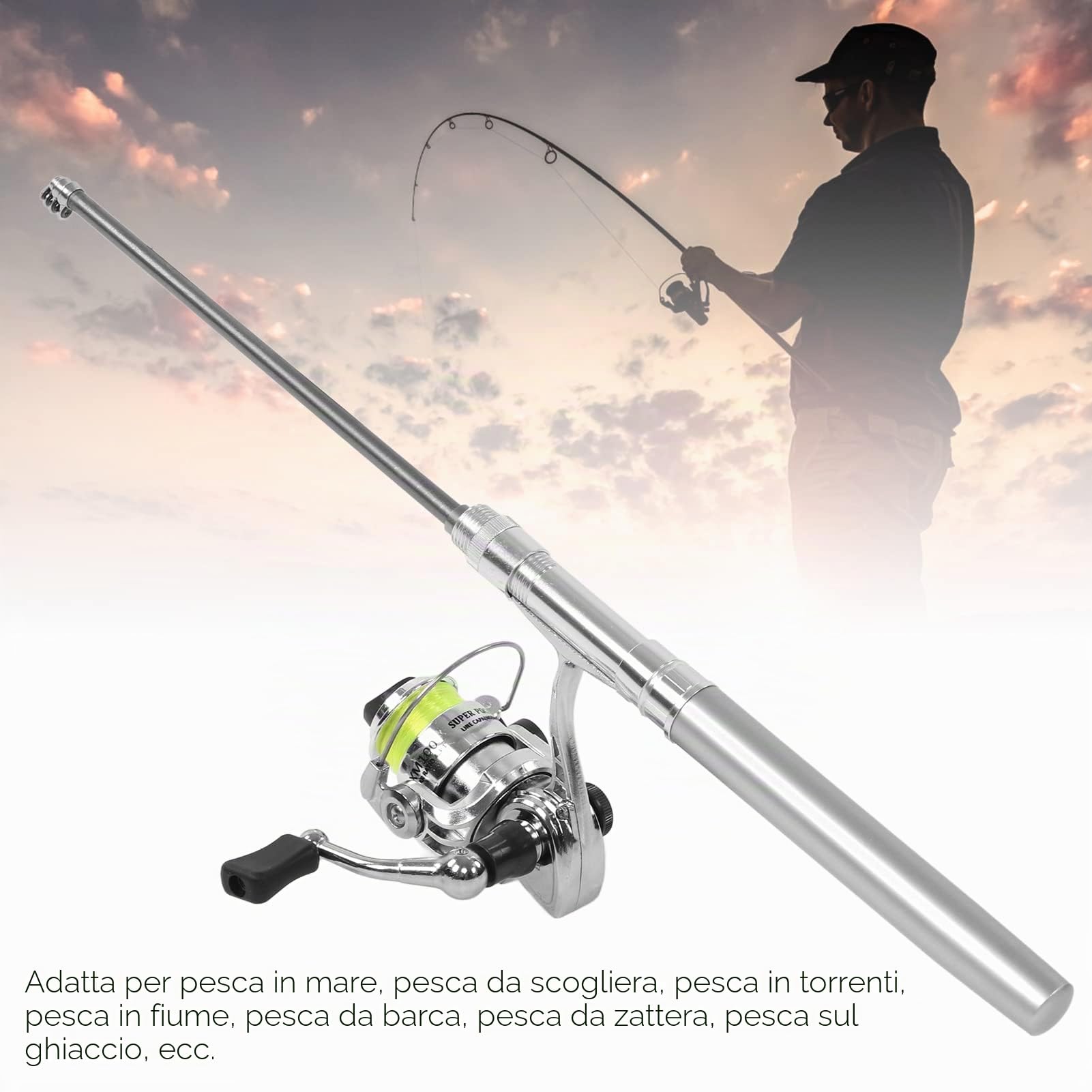 Canna Pesca Forma di Mini Penna con Mulinello, Canna Retrattile Tascabile Portatile per Gli Appassionati di Pesca