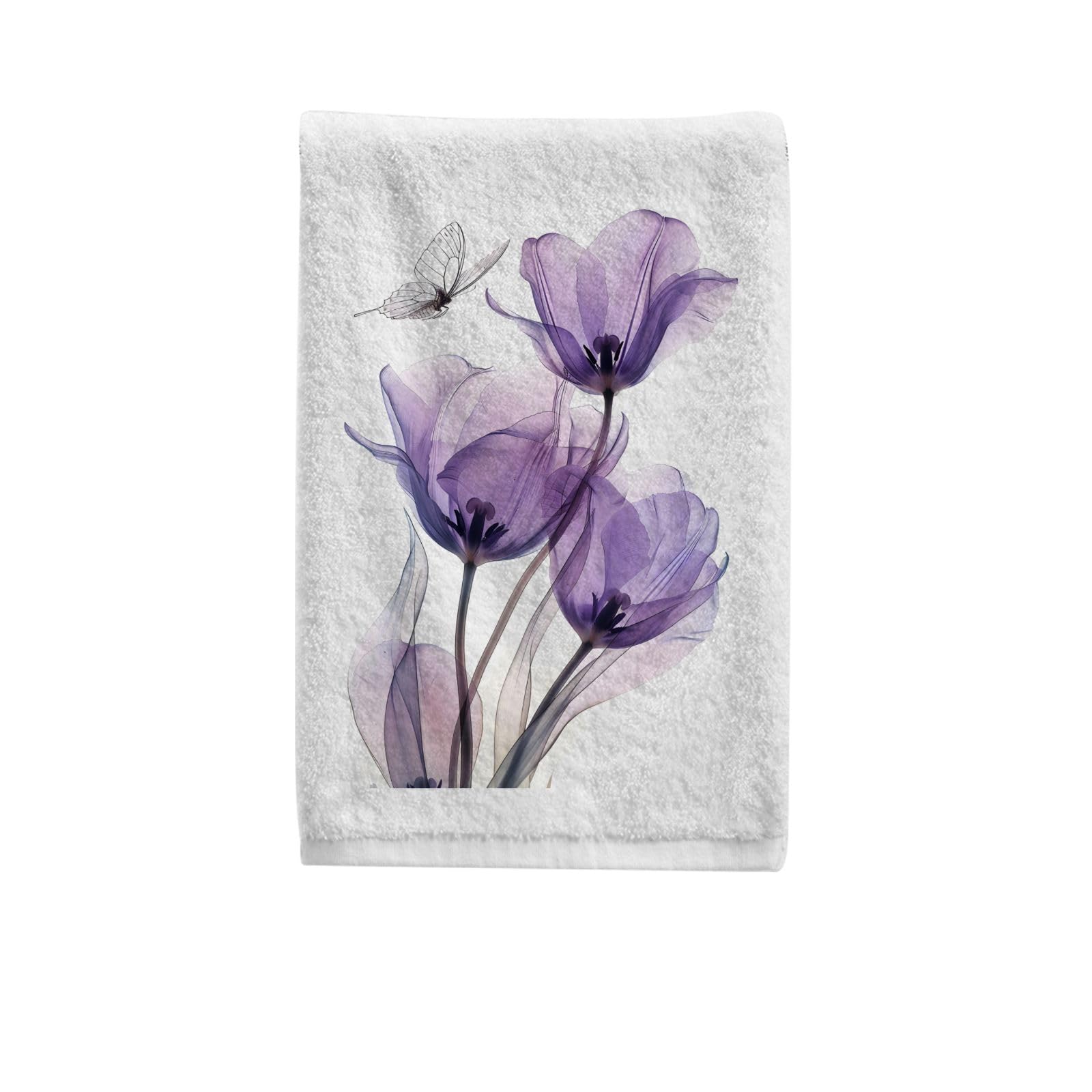 ALAZA Hand Towel Set of 1 100% Cotton Bath Towels Three Purple Tulips for Bathroom Housewarming Decor Gifts