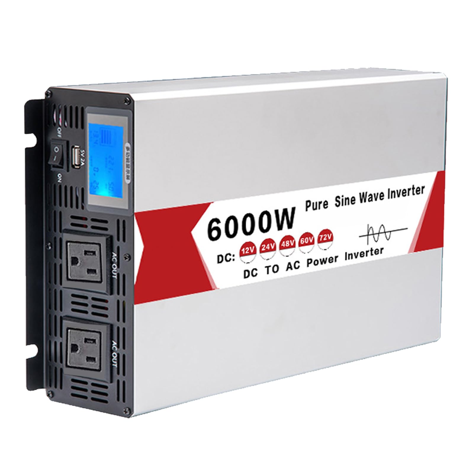 Convertitore Inverter a Onda Sinusoidale Pura da 6000 W CC 12 V/24 V/48 V/60 V/72 V, Ingresso CC, Uscita CA, Inverter Solare a Bassa Frequenza 110 V/240 V(Size:60v to 110v)