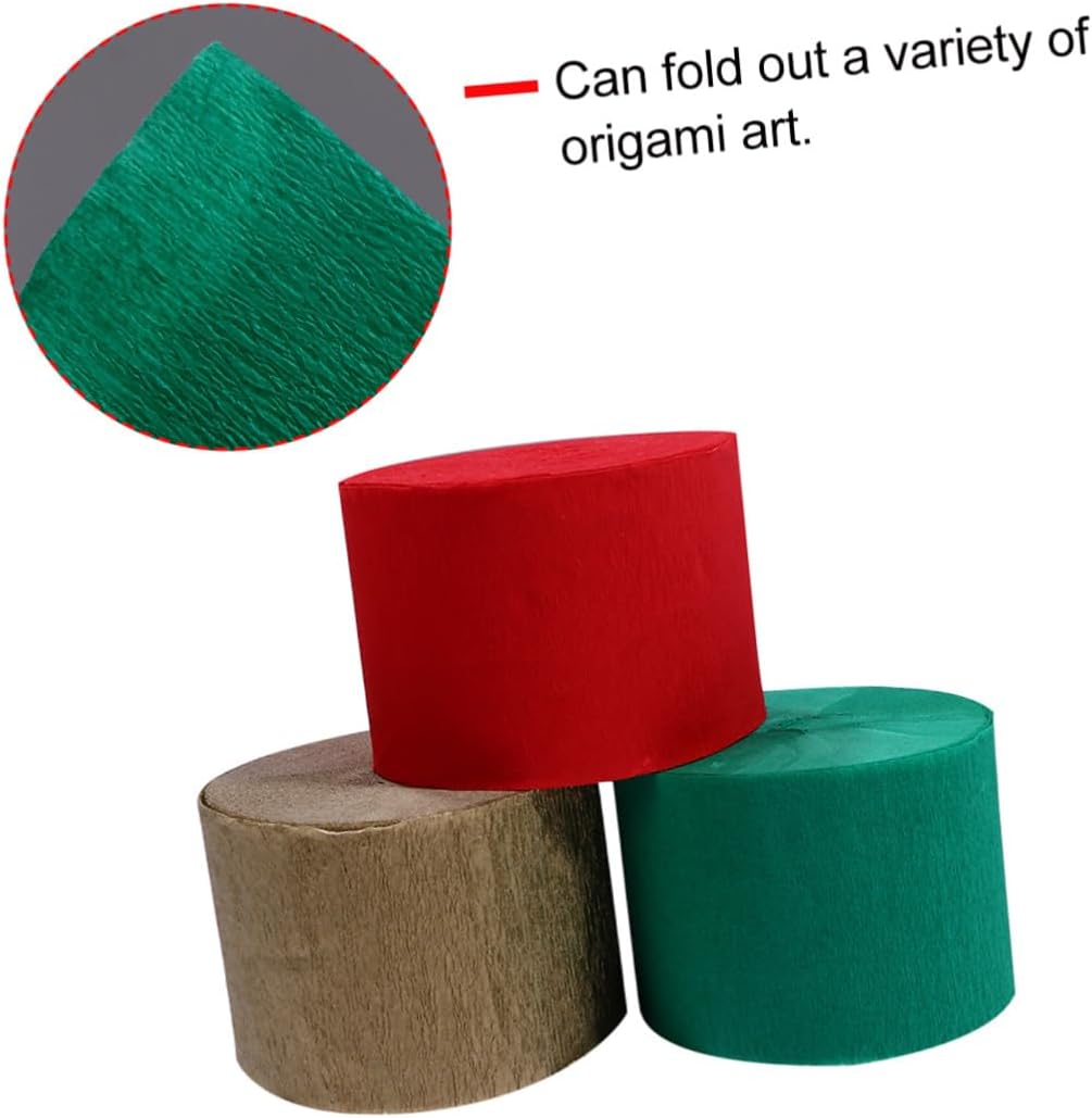 JEWEDECO 9 Pcs Crepe Paper Rolls and Party Streamers Set, Red Gold and Dark Green, 4.5cm X 25m, DIY Floral Craft Materials for Halloween and Holiday Decorations