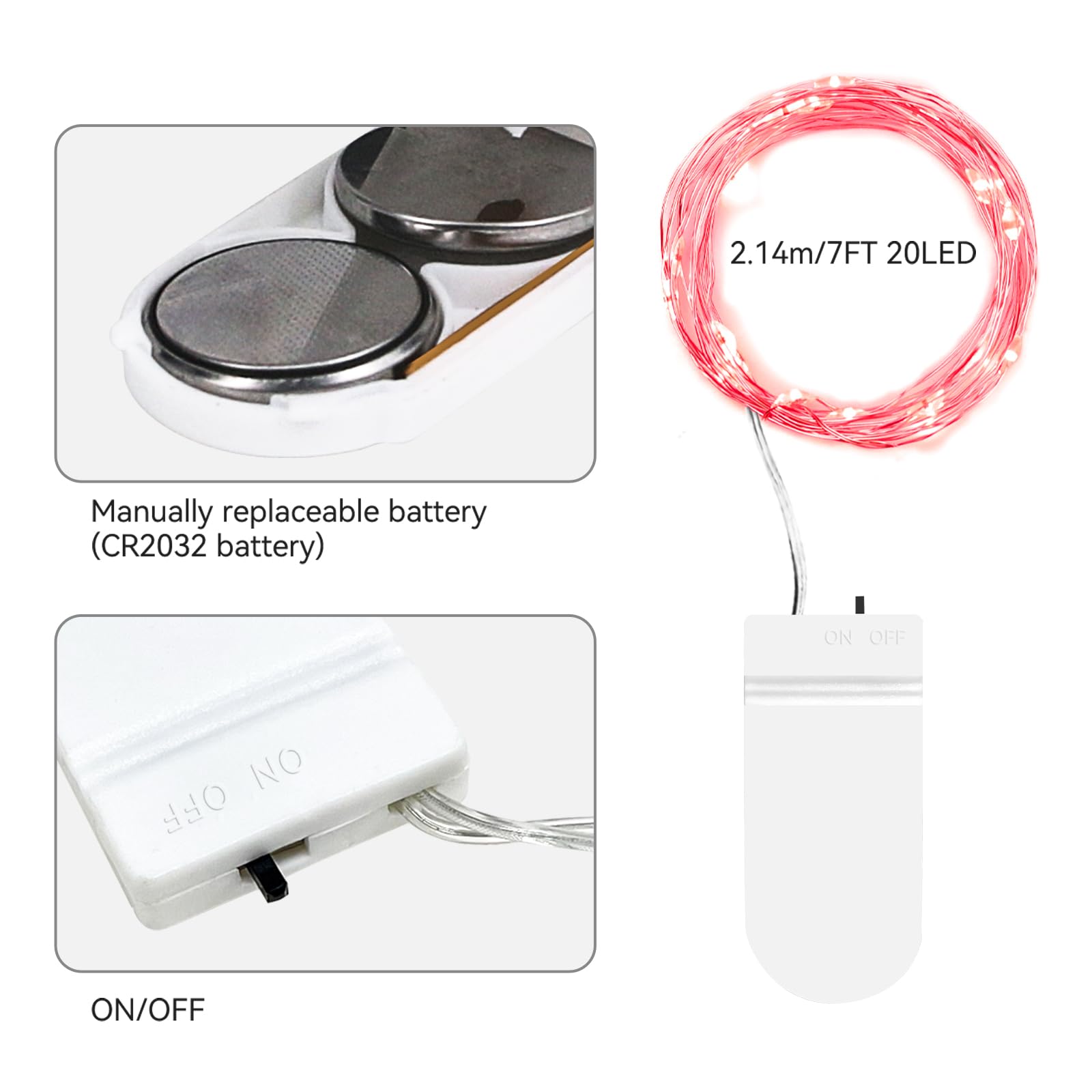 Catena Luminosa 20 Micro LED alimentati a batteria per uso Interno (Luce Bianca
