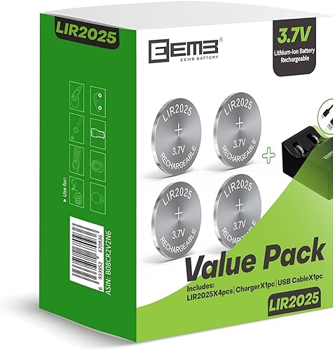 LIR2025 - Batería recargable 2025 con batería de iones de litio de 37 V 40 mAh baterías de iones de litio 4 unidades W 1 cargador paquete de 1