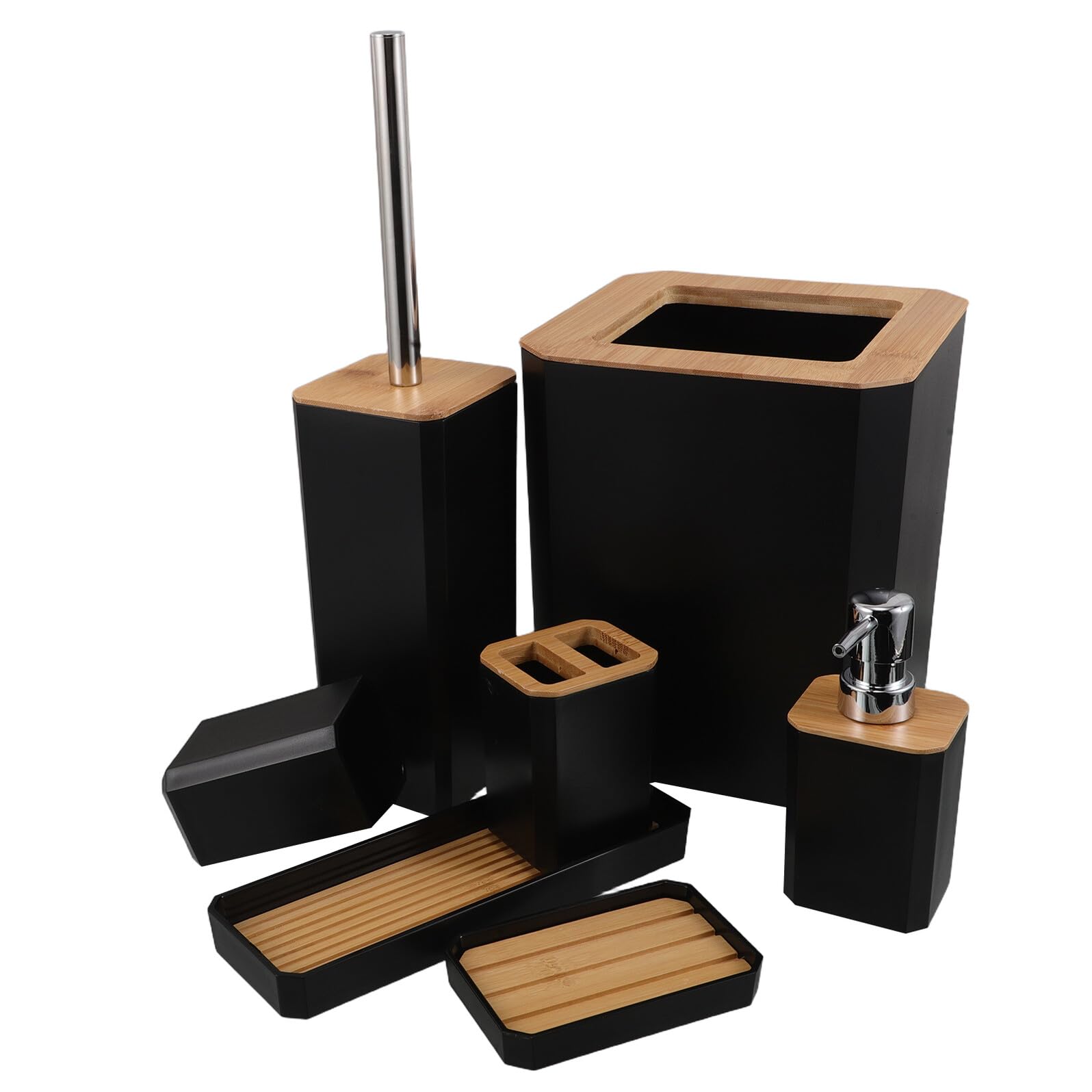 VANZACK Accessori per Bagno in Bambù Dispenser per Sapone Portaspazzolini e Bicchieri per Lavabo Design Moderno e Sostenibile per Uso Domestico o Professionale