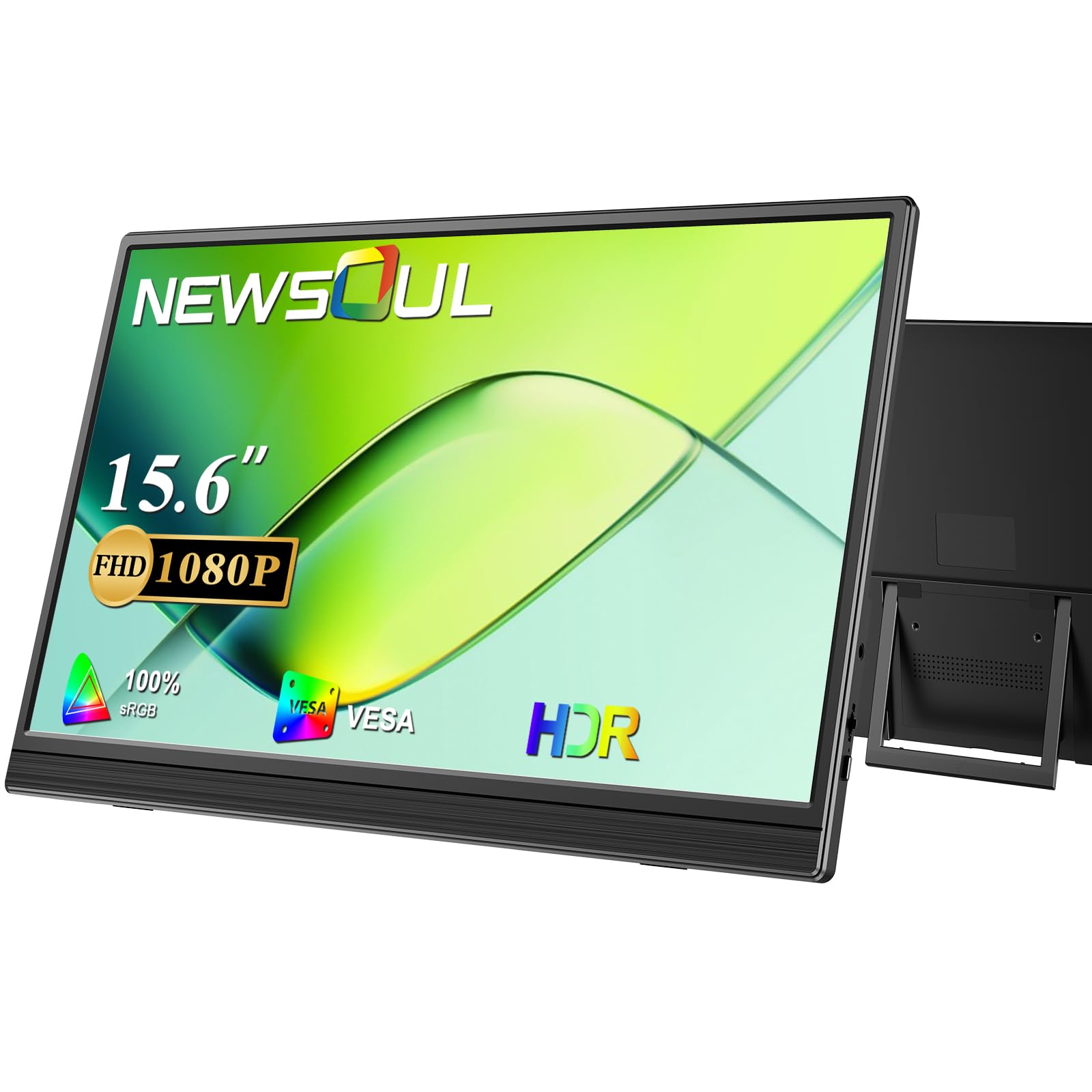 Newsoul Monitor portatile da 15,6 pollici, FHD 1080 Display HDR IPS con porta HDMI Type-C Altoparlanti integrati per PC, laptop, PS 3/4/5, Switch e MacBook
