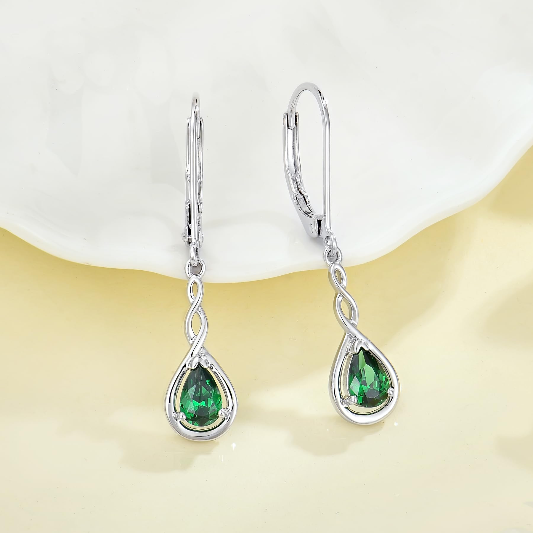 Damen Unendlichkeit Ohrringe Silber Tone Tropfen Geburtsstein Hängend Schmuck Geschenke für Frauen