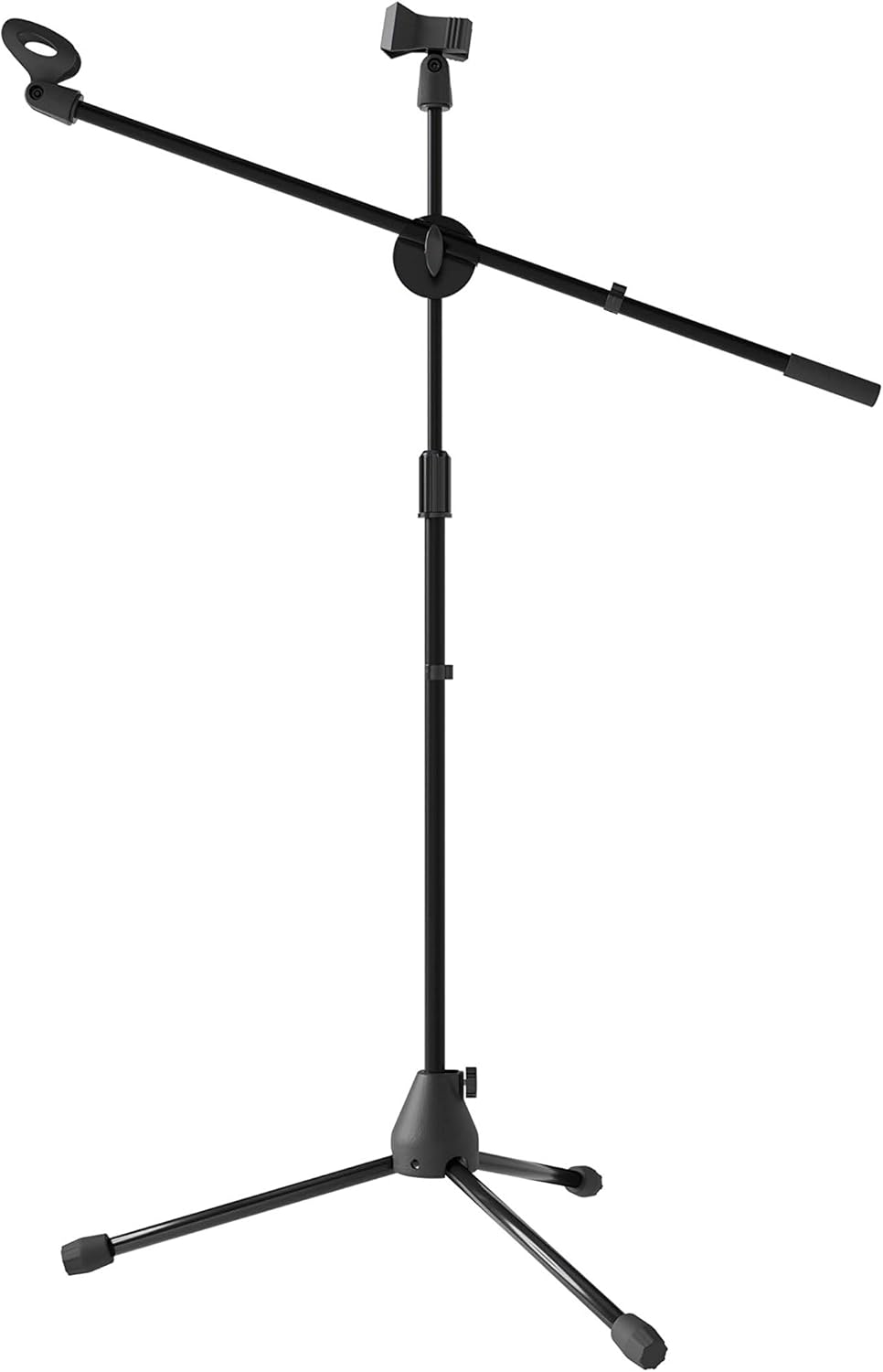 Blucoil Adjustable Microphone Stand with 2.3′ – 4.1′ Height, Rotating Boom Arm, Tripod Base, Dual Mic Clips – Compatible with AKG, Audio Technica, MXL, Samson, Blue Mic, sE Electronics, and More
