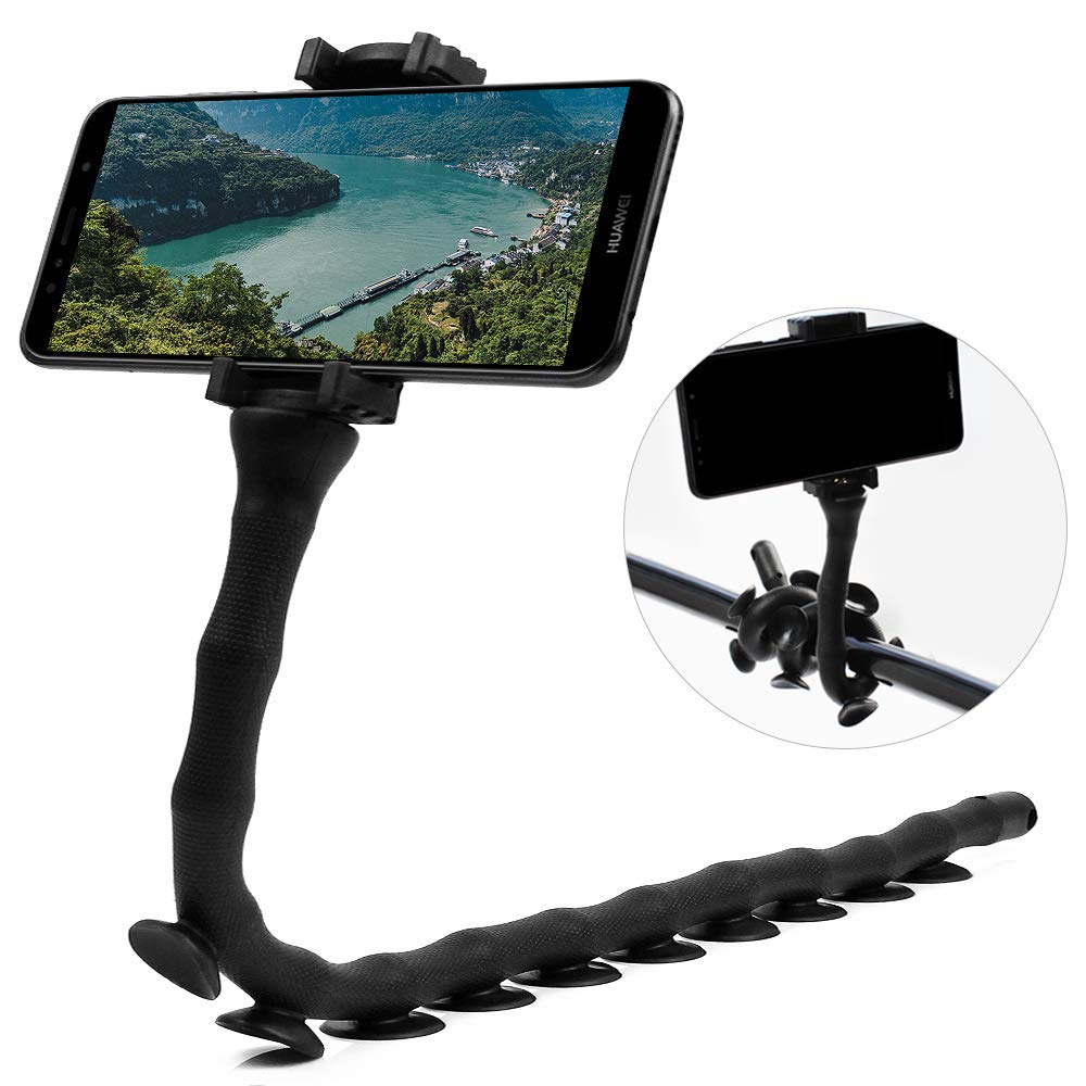 CLM-Tech Mount, 360 ° adjustable Smartphone Holder universal, Holder for Mobile Phones, sucks to various surfaces, bikes, cars and more, black