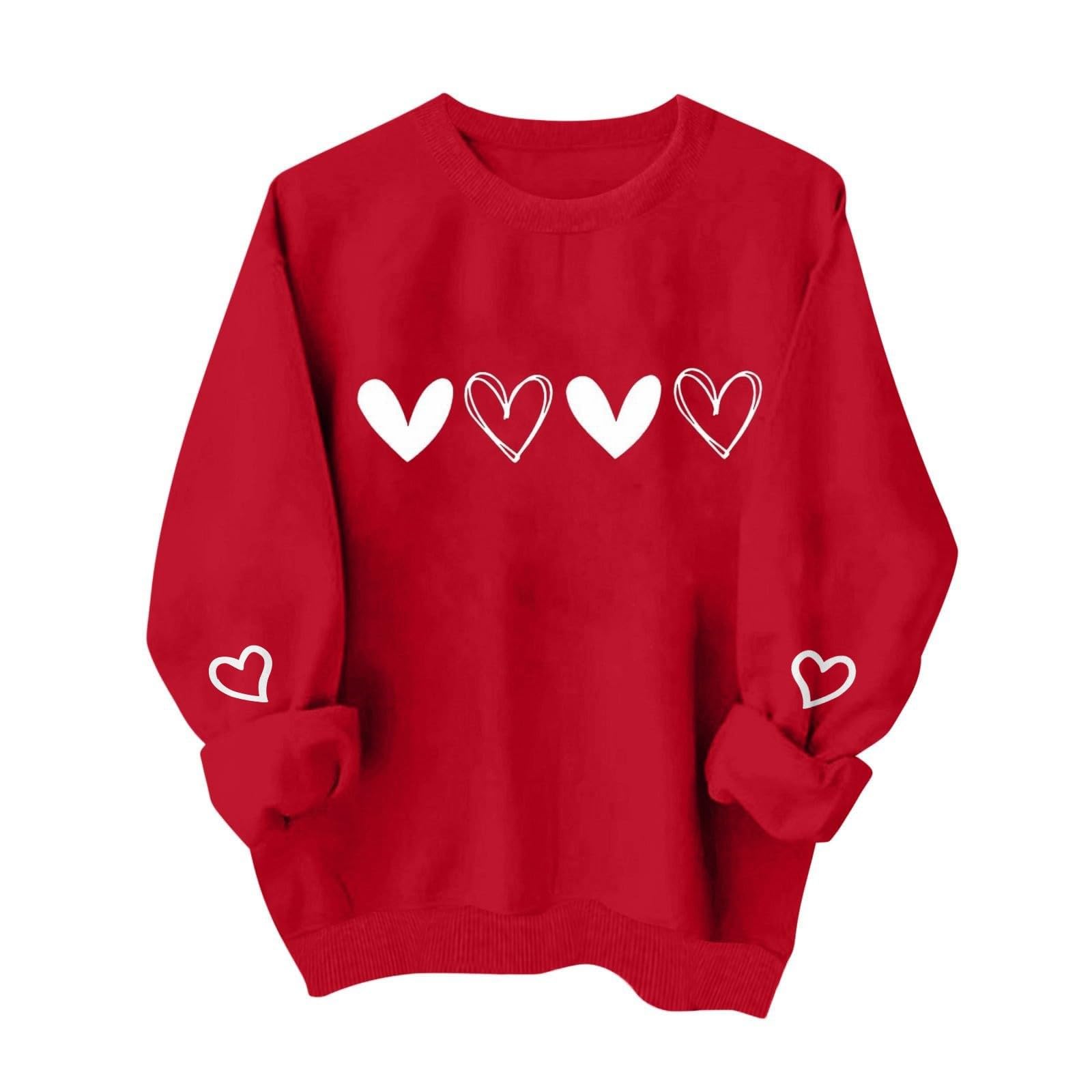 Valentines Shirt for Women 2026 Causal Heart Print Graphic Long Sleeve Oversized Blouse Tops Plus Size Crewneck Sweatshirt