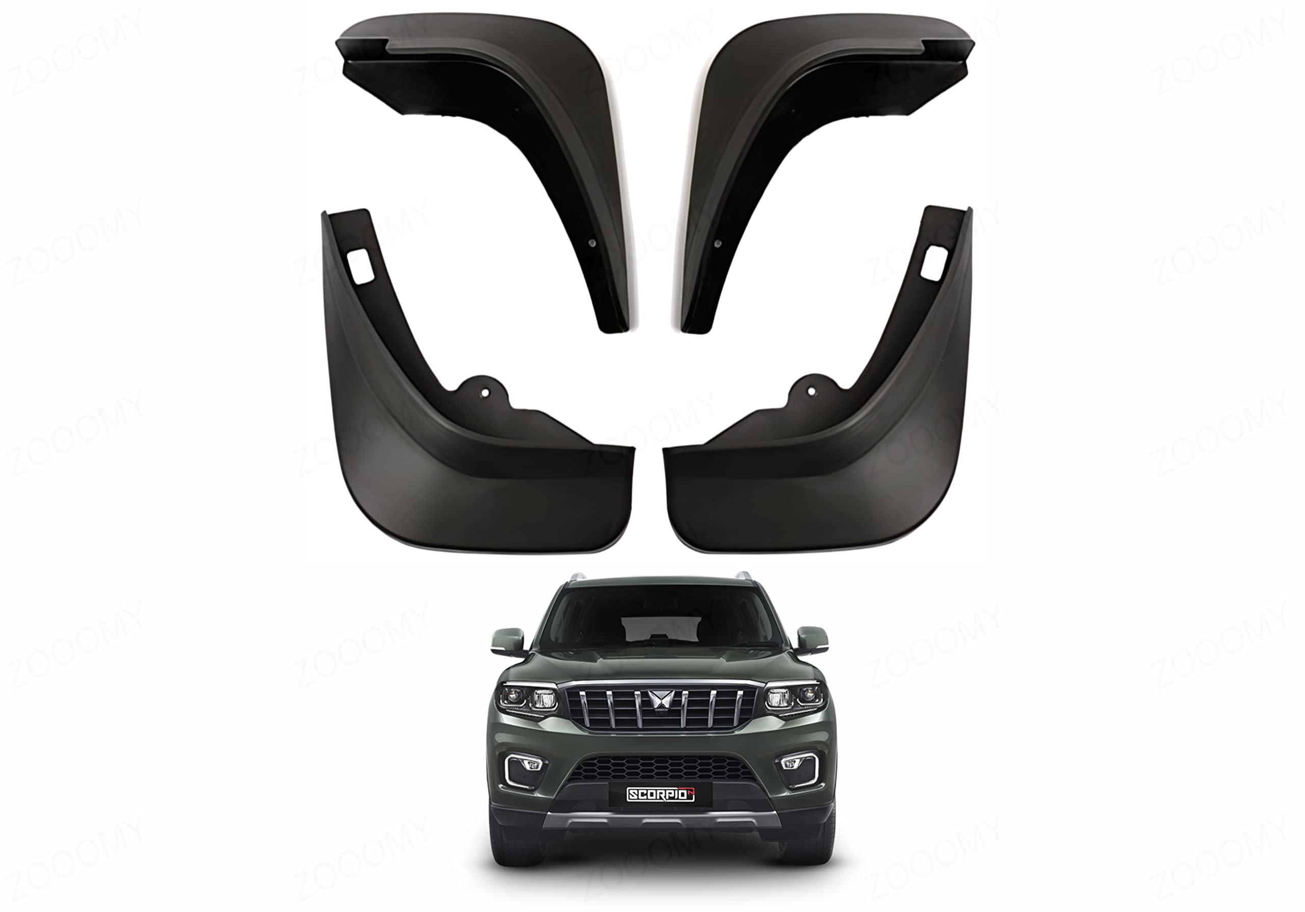 ZOOOMY Car Mud Flaps for a Cleaner, Safer, and Stylish Driving Experience, Complete Front and Rear Set of 4 for Enhance Vehicle Protection and Style Compatible with Mahindra Scorpio N (2022-24)-image-3