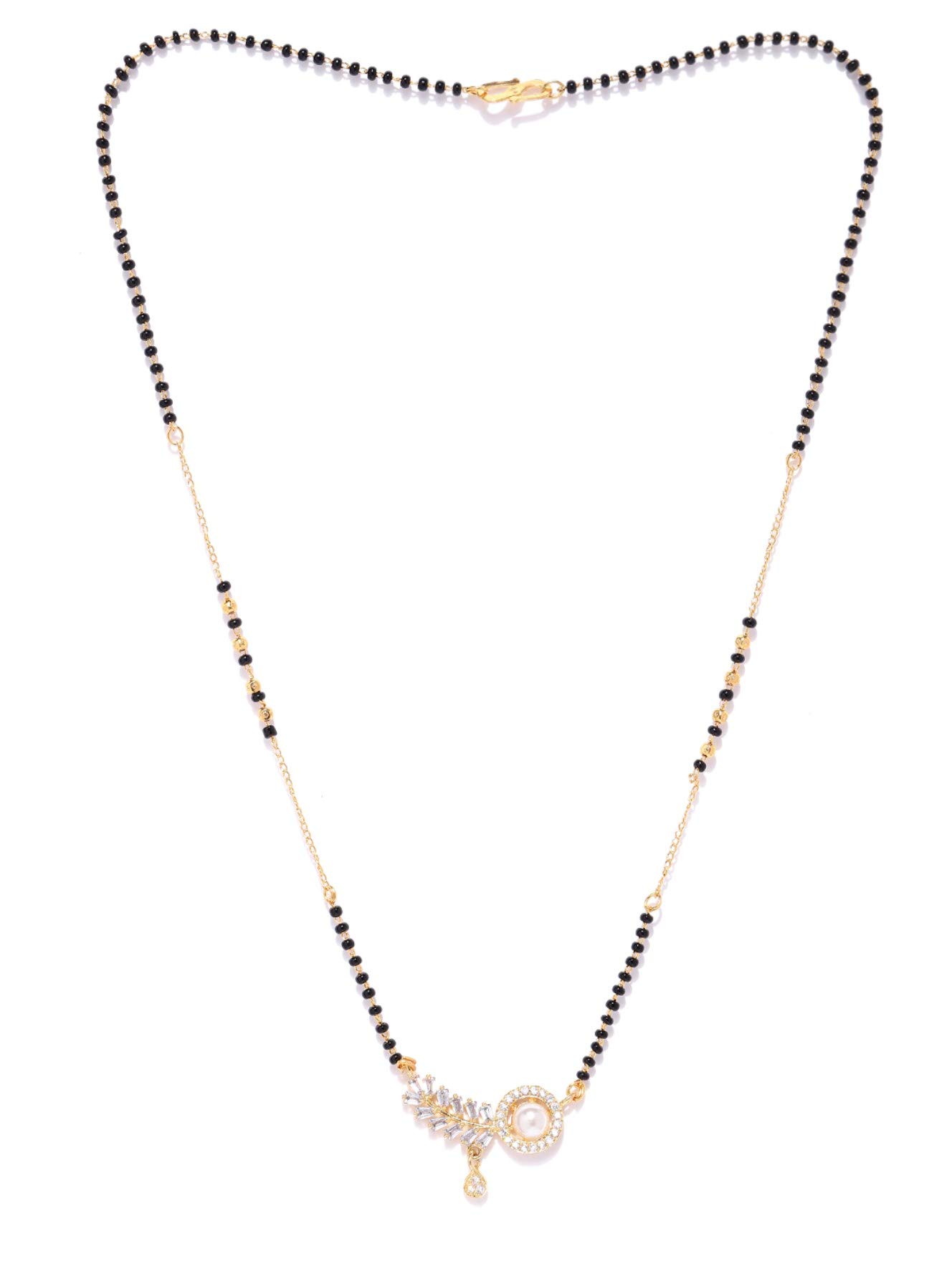 Priyaasi Gold-Plated AD Studded Leaf Designed Pendant Black Beaded Chain Traditional Mangalsutra for Women (B07Z8DJ638) Amazon Price History, Amazon Price Tracker