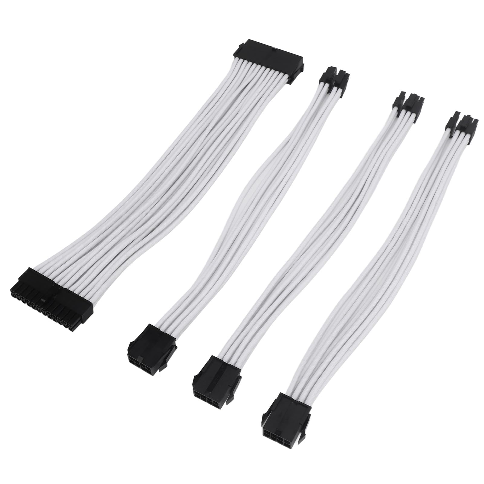 4 Unidades de Cables de extensión de alimentación PSU de 18 AWG, con Funda de Nailon de 30 cm, de 24 Pines ATX y 4+4 Pines para CPU, así como de 6+2 Pines para GPU PCIE; Cable de (Blanca)