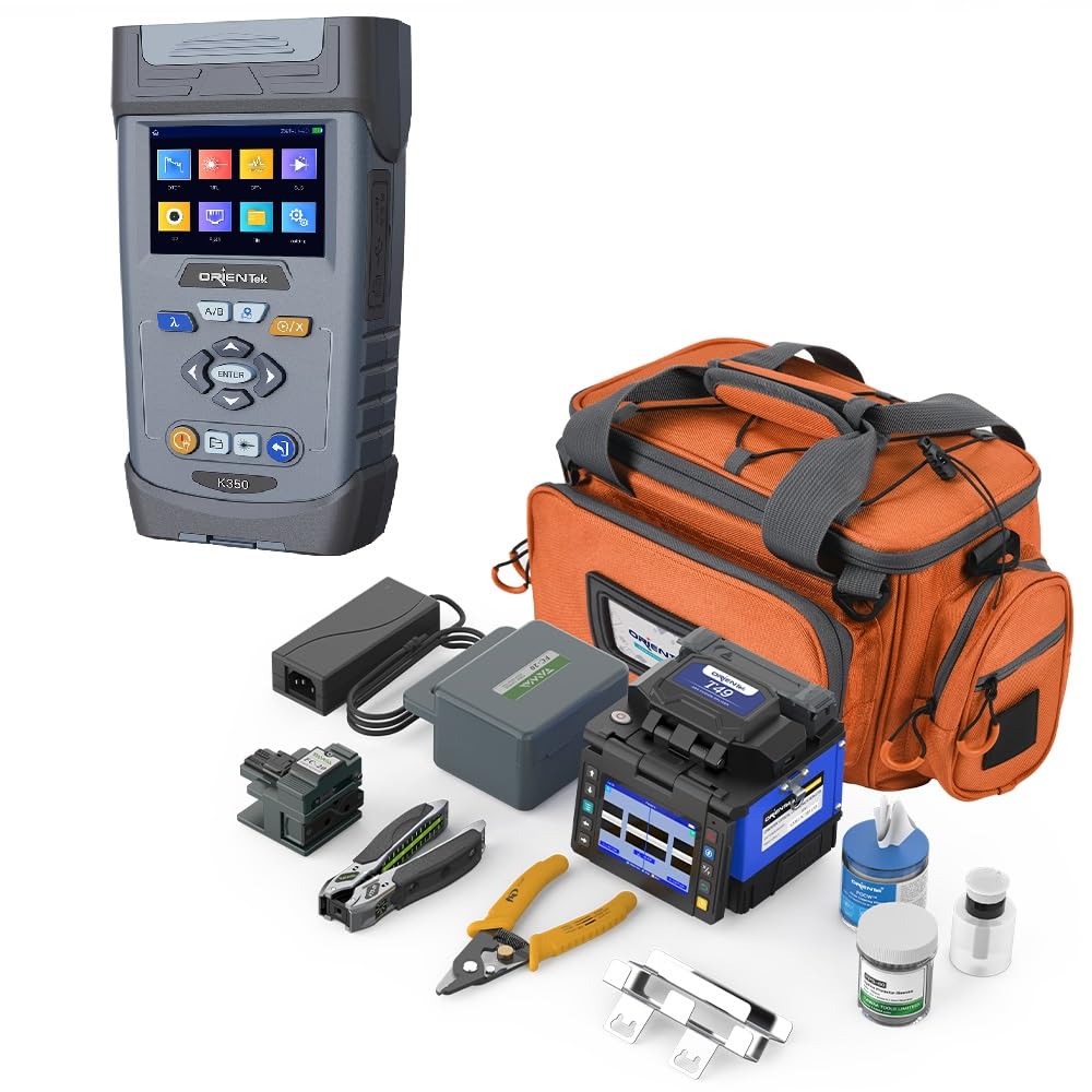Fiber Splicer ORIENTEK T49 FTTx Mini Fusion Splicer Active Clad-Alignment 3.5 inch Display 8S Fast Splicing 18S Fast Heating w/Spare Electrodes 4000-5000 Times Empalmador De Fibra óptica (T49+K350-P)