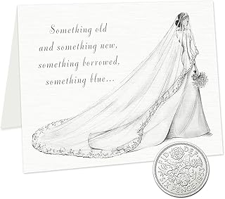 Old Sixpence Coin and Wedding Card for Bride, Something Old, Something New, Something Borrowed, Something Blue, and a Sixpence for Her Shoe. (1953~1967)