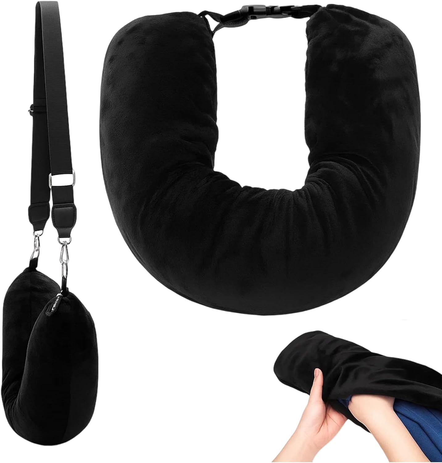 IAndhy Stuffable Neck Pillow for Travel, Plane Pillow Stuffable with Clothes, Soft & Adjustable for Flights, Portable Neck Pillow for Airplane, Car and Train, Travel Essentials