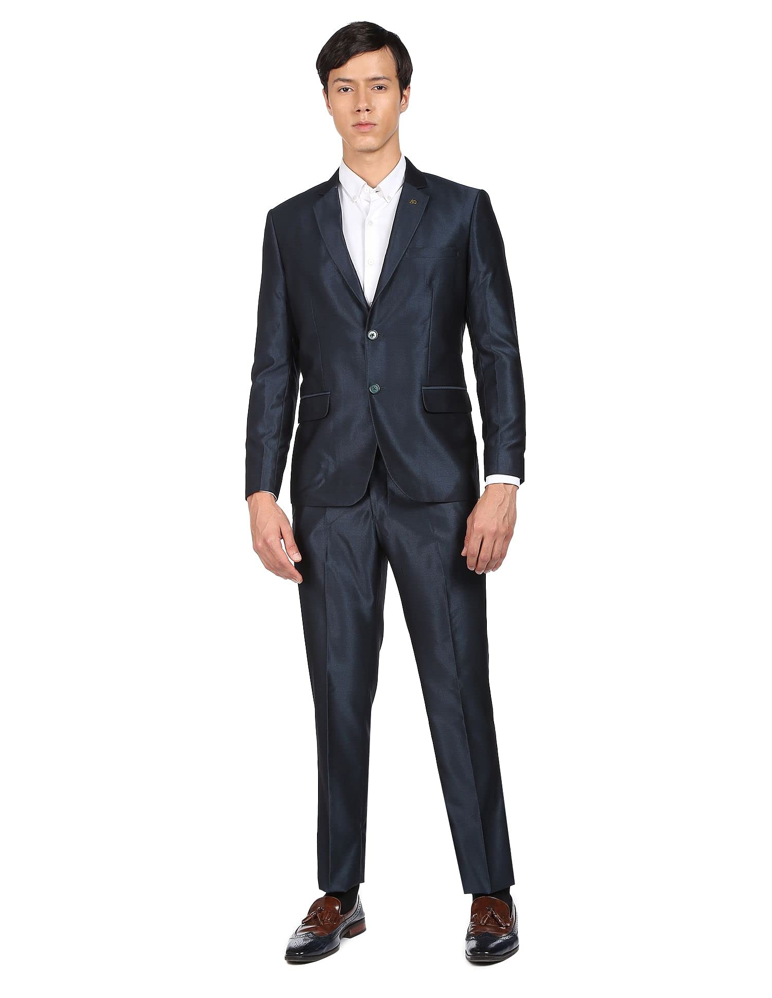 arvind Men Teal Single Breasted Two Piece Suit-picture-13