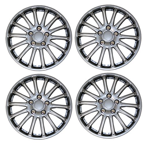 Image of WC3-15-1007-S - Pack of 4 Hubcaps - 15-Inches | Silver | Style 007 Style Snap-On (Pop-On) Type Metallic Silver Wheel Covers Hub-caps