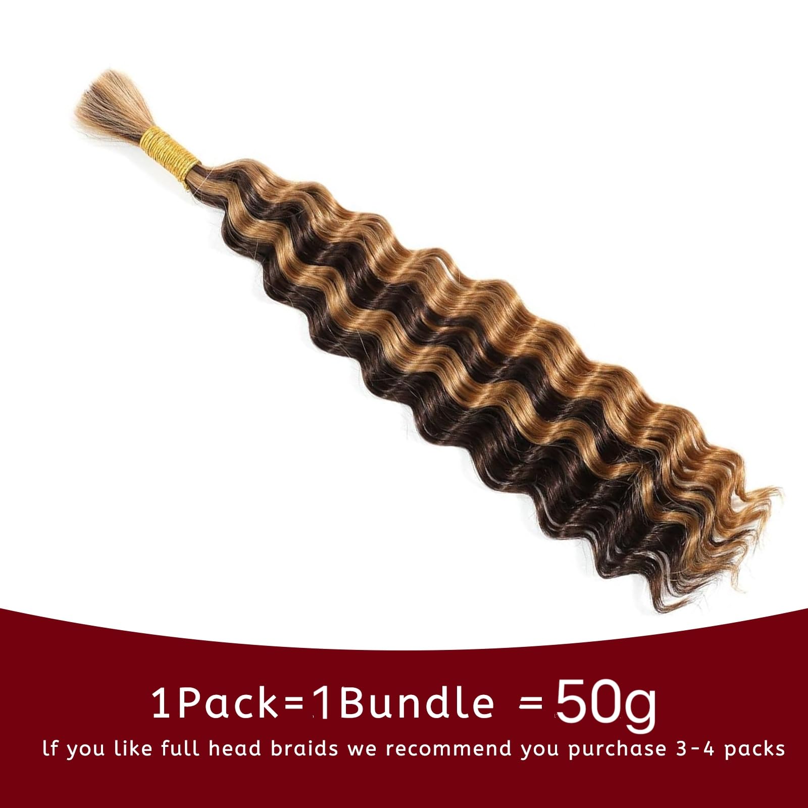 Datanala Ombre Human Braiding Hair 18Inch Deep Wave Bulk Human Hair for Braiding 1Bundle/50g Brazilian 100% Unprocessed Virgin Wet and Wavy Human Hair Extensions for Boho Braids (4/27# - Image 3