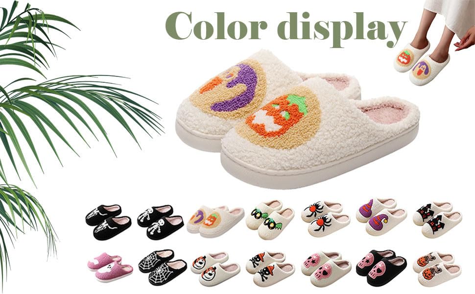 Halloween Slippers For Women Men Comfy Retro Memory Foam Fuzzy Soft Bedroom Plush Warm Anti-Skid Sole Winter Wool Lined Indoor Outdoor House Shoes4