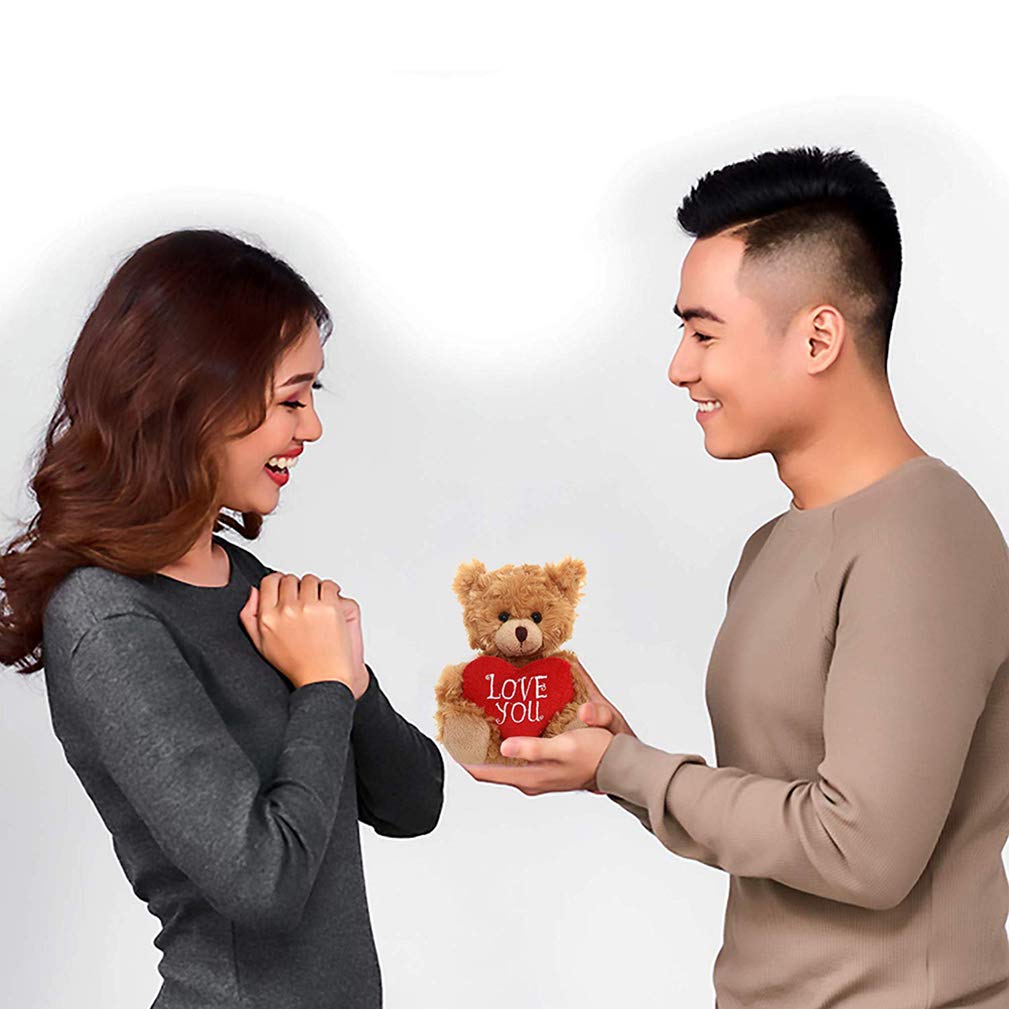 Made By Aliens Plush Stuffed Animal Pink Heart Bear – Love You Bears- Toy for Kids & Adults Valentine's Day - Embroidered Heart Pillow (6 Inch, Pink Love You)