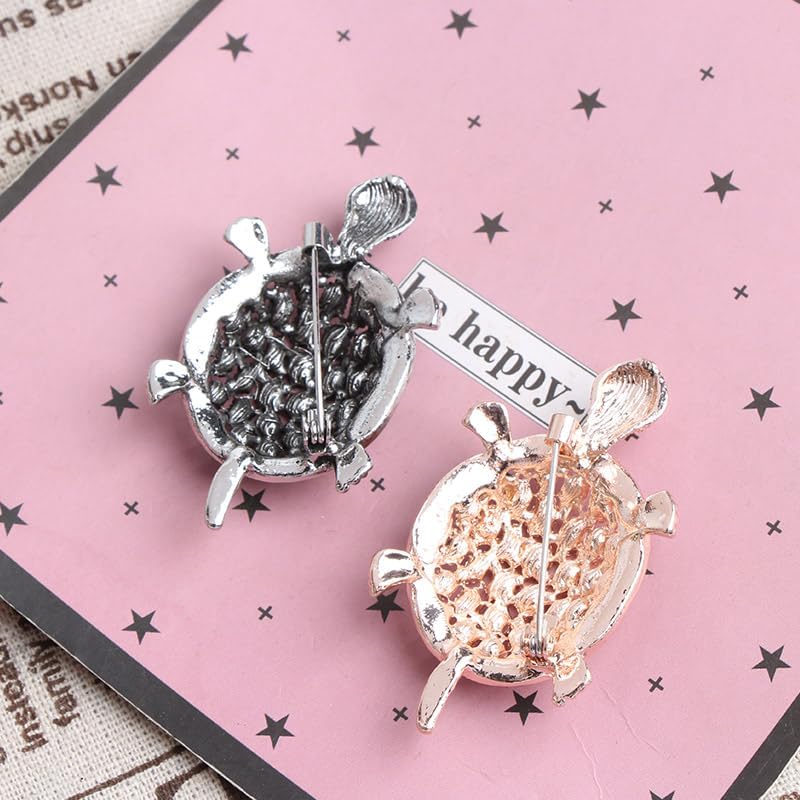 Miniatura 8 de Opexicos Broche de tortuga con diamantes de imitación de oro negro, 2 piezas, diseño creativo, broches de tortuga, accesorios, Metal Joya