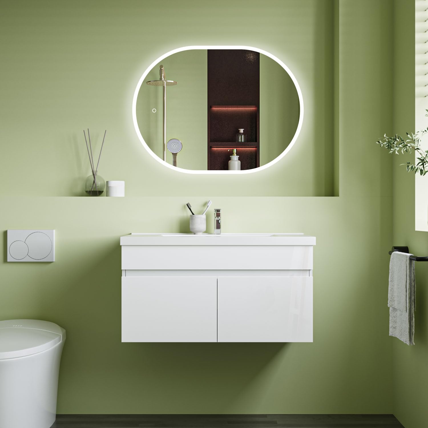 Aica Sanitär Waschtisch mit Unterschrank 80cm Bergen Badmöbel Set Hochglanz Weiß Keramik Waschbecken mit Unterschrank MDF Softclose