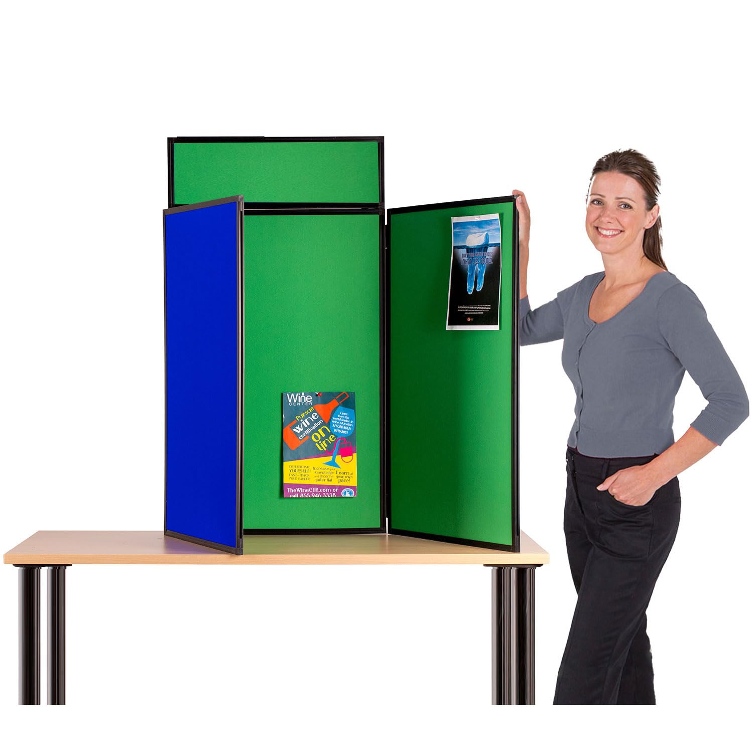 Wonderwall Foldaway Exhibition Display Kit |Double-Sided (Portrait - Royal Blue/Quince Green) | with Bag, Header & 100 Adhesive tabs | Ideal for Schools, Fairs, Events