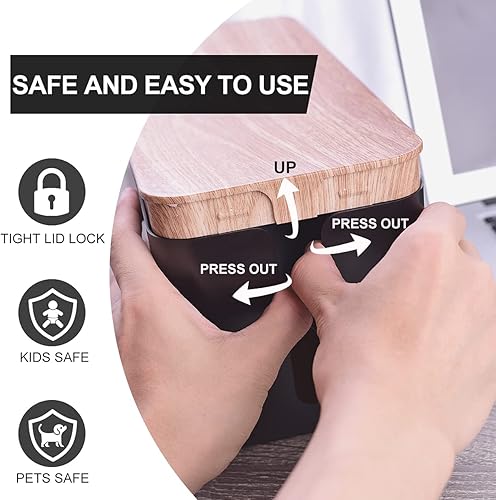 Miniatura 5 de Paquete de 3 cajas de organización de cables con 18 piezas de organización de cables, caja organizadora de cables de grano de madera grande, mediana