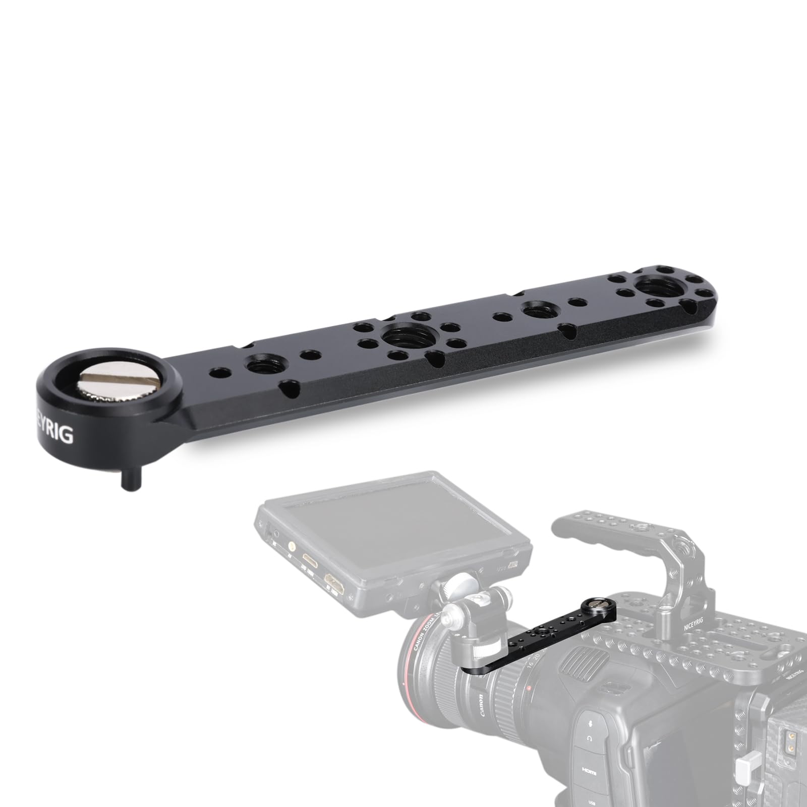NICEYRIG NATO Rail Extension Cheese Plate for ARRI Mount, Video Accessory Easy Expansion Bar with Multiple 1/4’’ & 3/8’’ ARRI Locating Pin Hole for