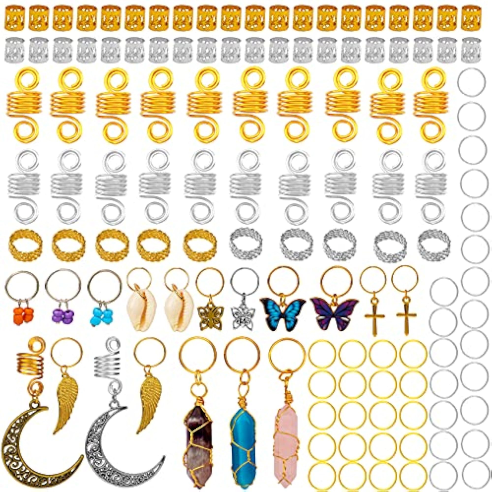 128 Pieces Dreadlock Accessories Hair Jewelry Set